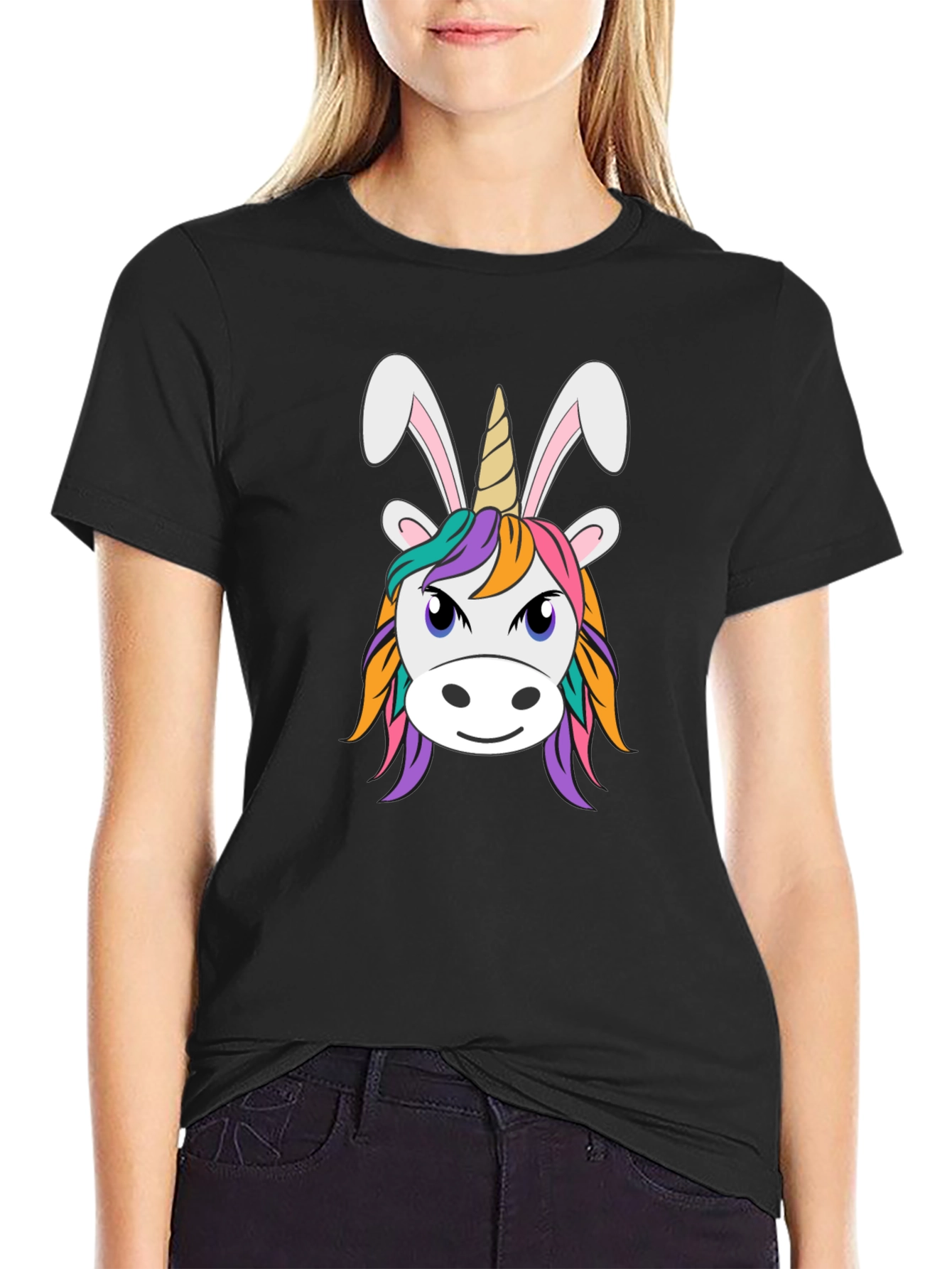Black Unicorn Bunny T-Shirt - Fun Graphic Tee view 2