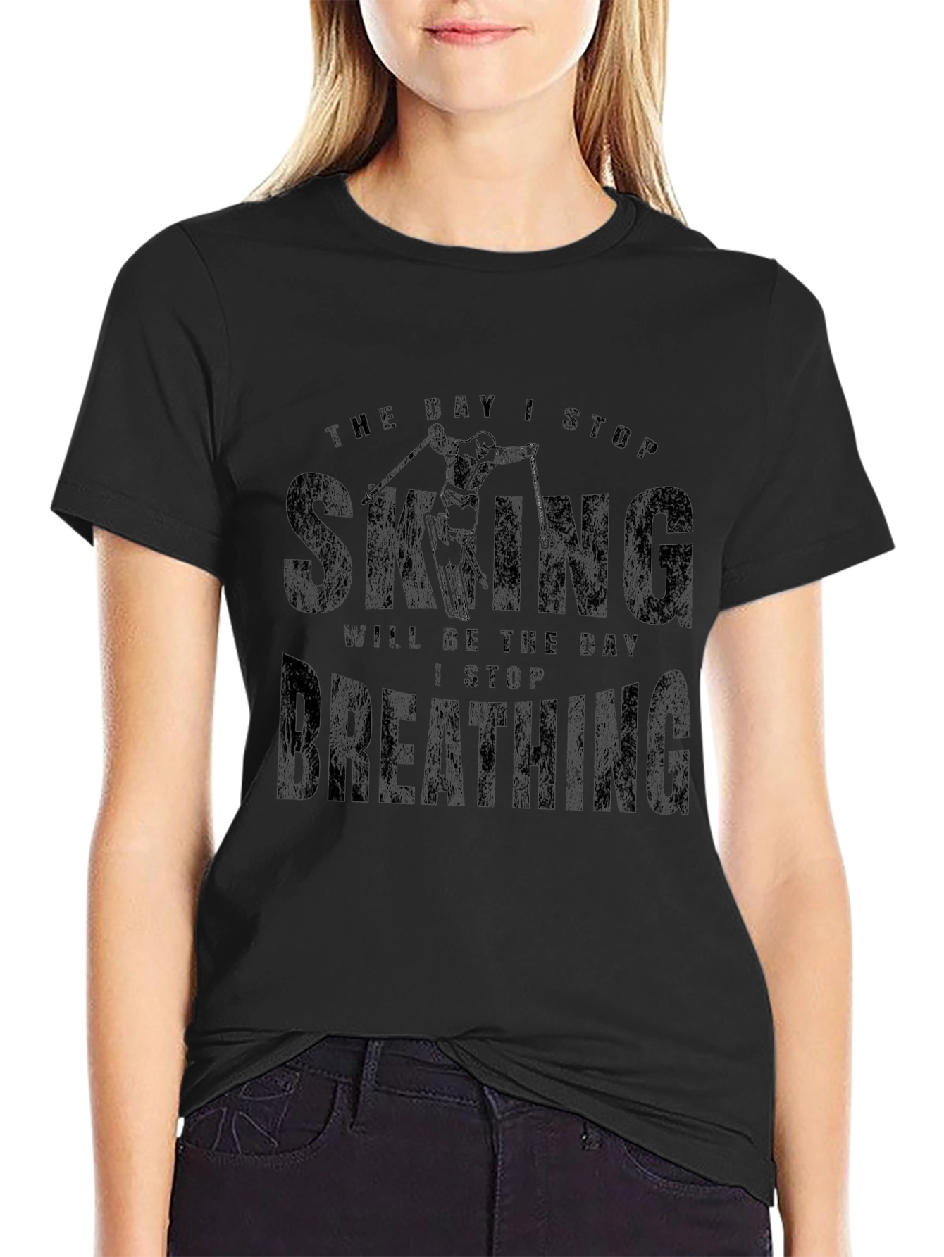 Black Skiing Lover Black T-Shirt view 2