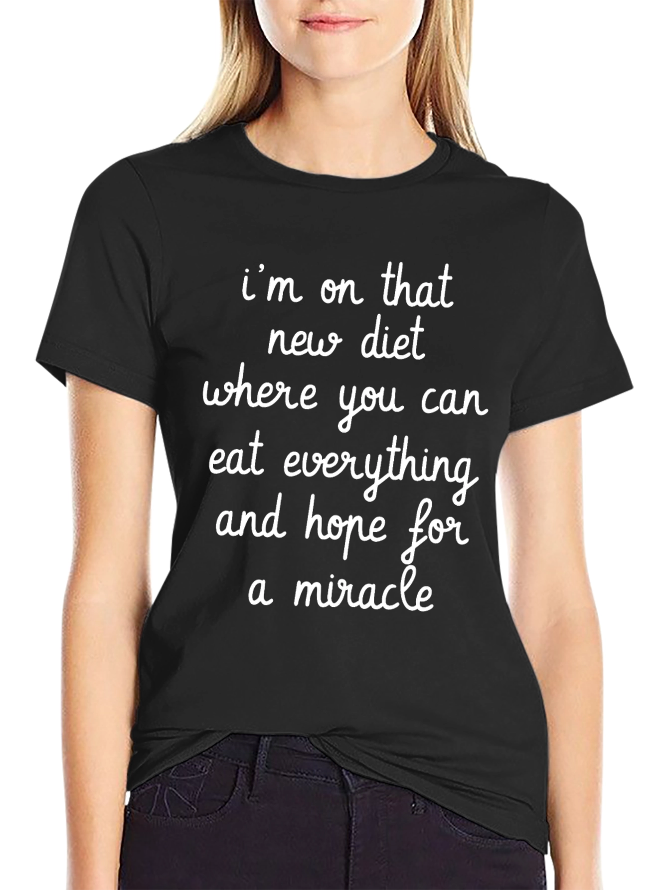 Black Humorous Diet Slogan T-Shirt - Eat Everything! view 2