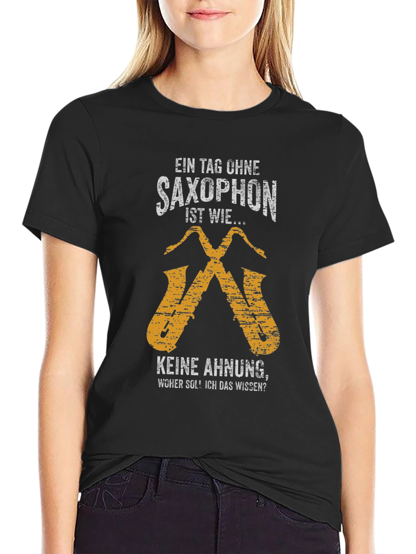Black Saxophone T-Shirt - Funny Musician Tee view 2
