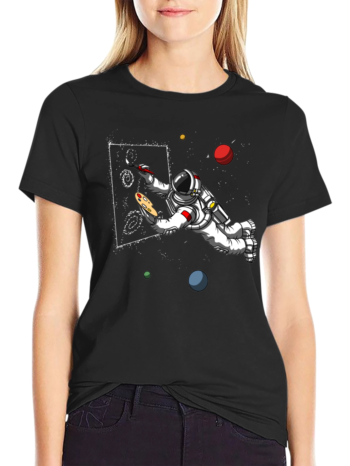 Black Astronaut Artist Graphic T-Shirt view 2