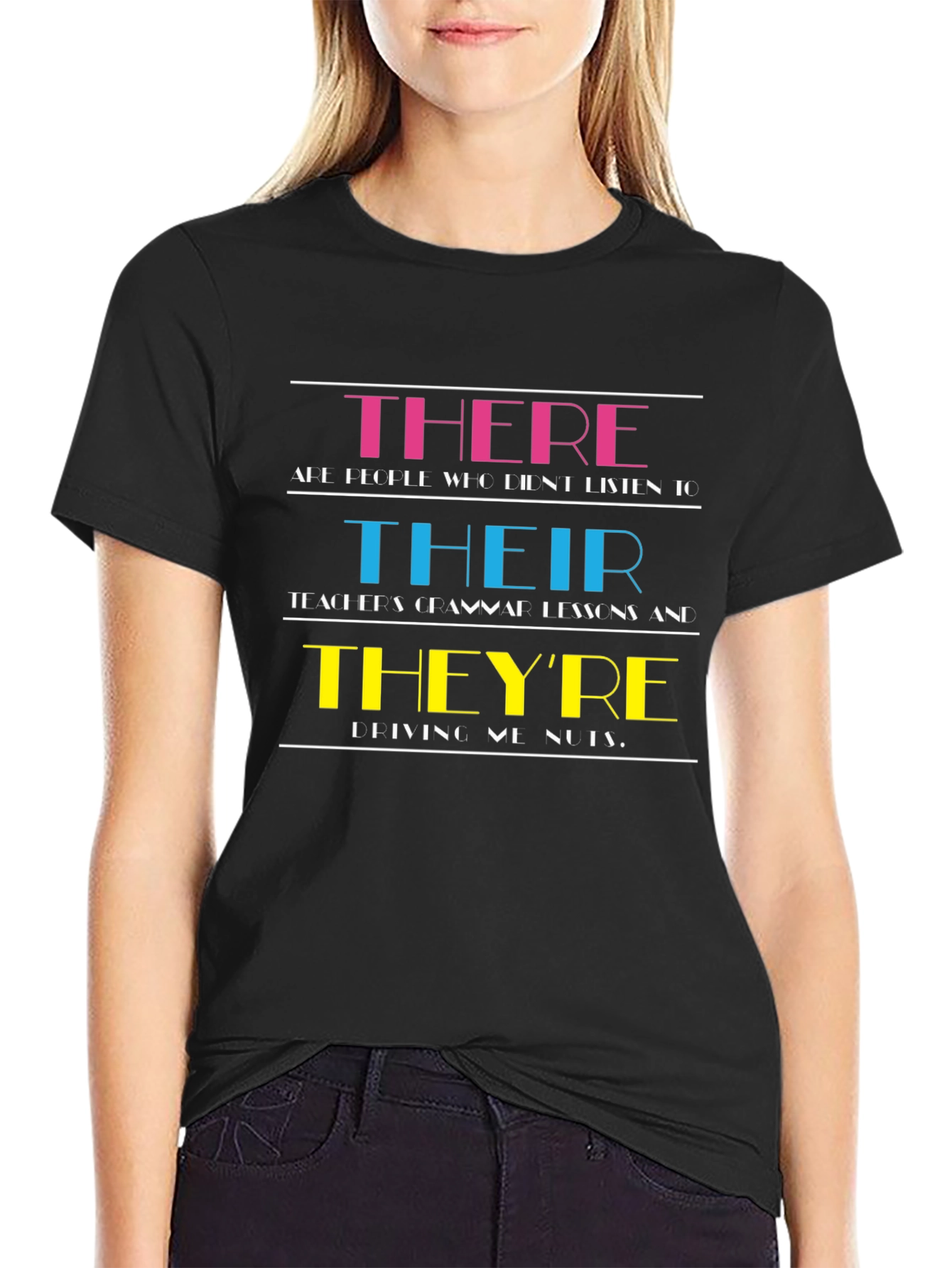 Black Humorous Grammar T-Shirt: There, Their, They're view 2