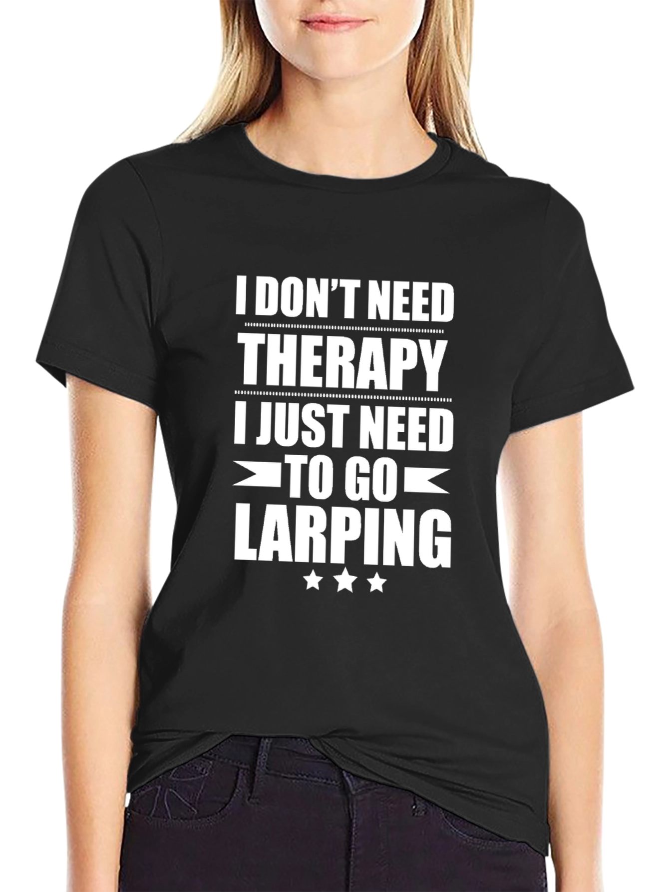 Black Funny LARPing Therapy T-Shirt view 2