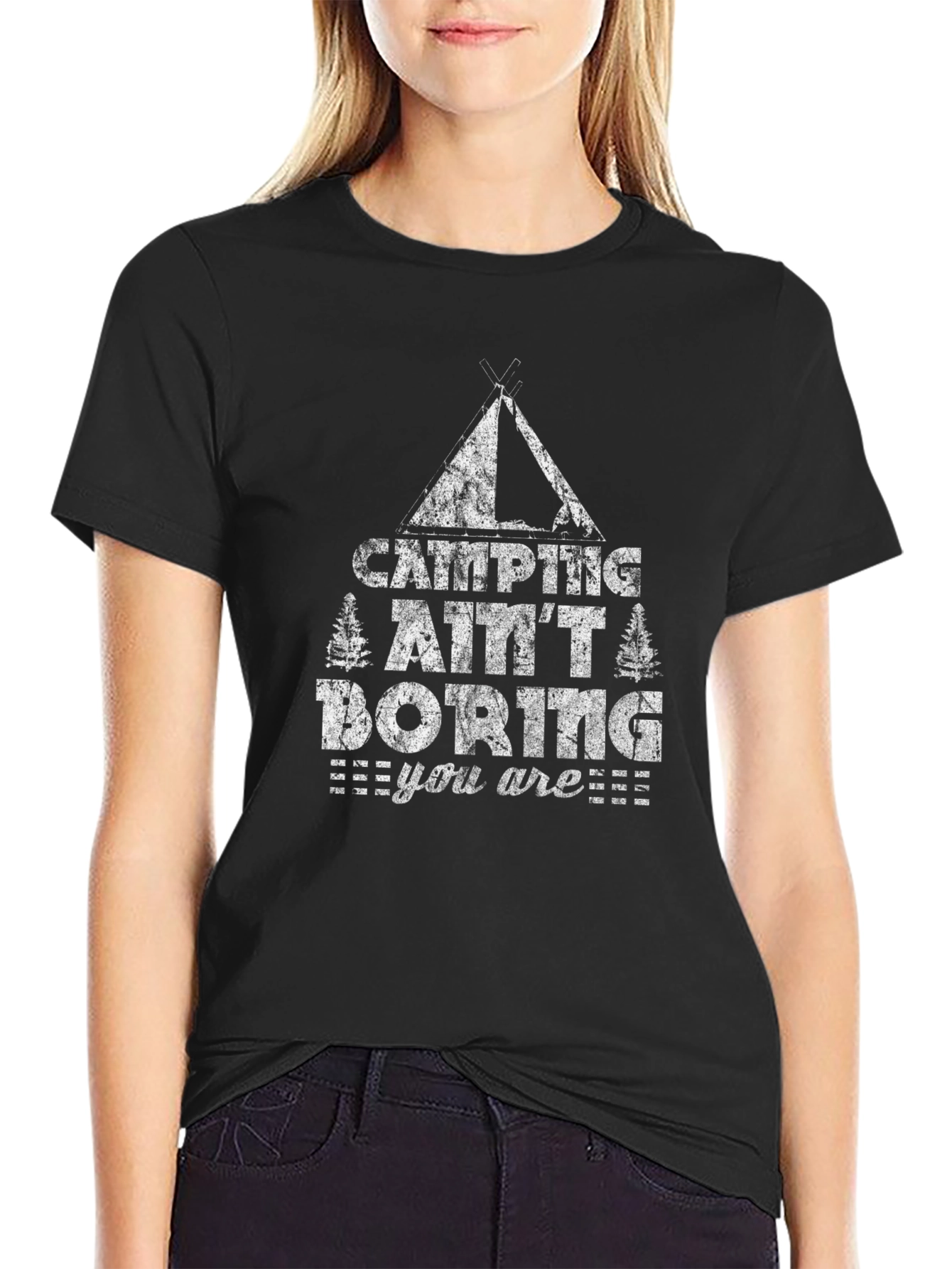 Black Camping Ain't Boring T-Shirt - Outdoor Adventure Tee view 2
