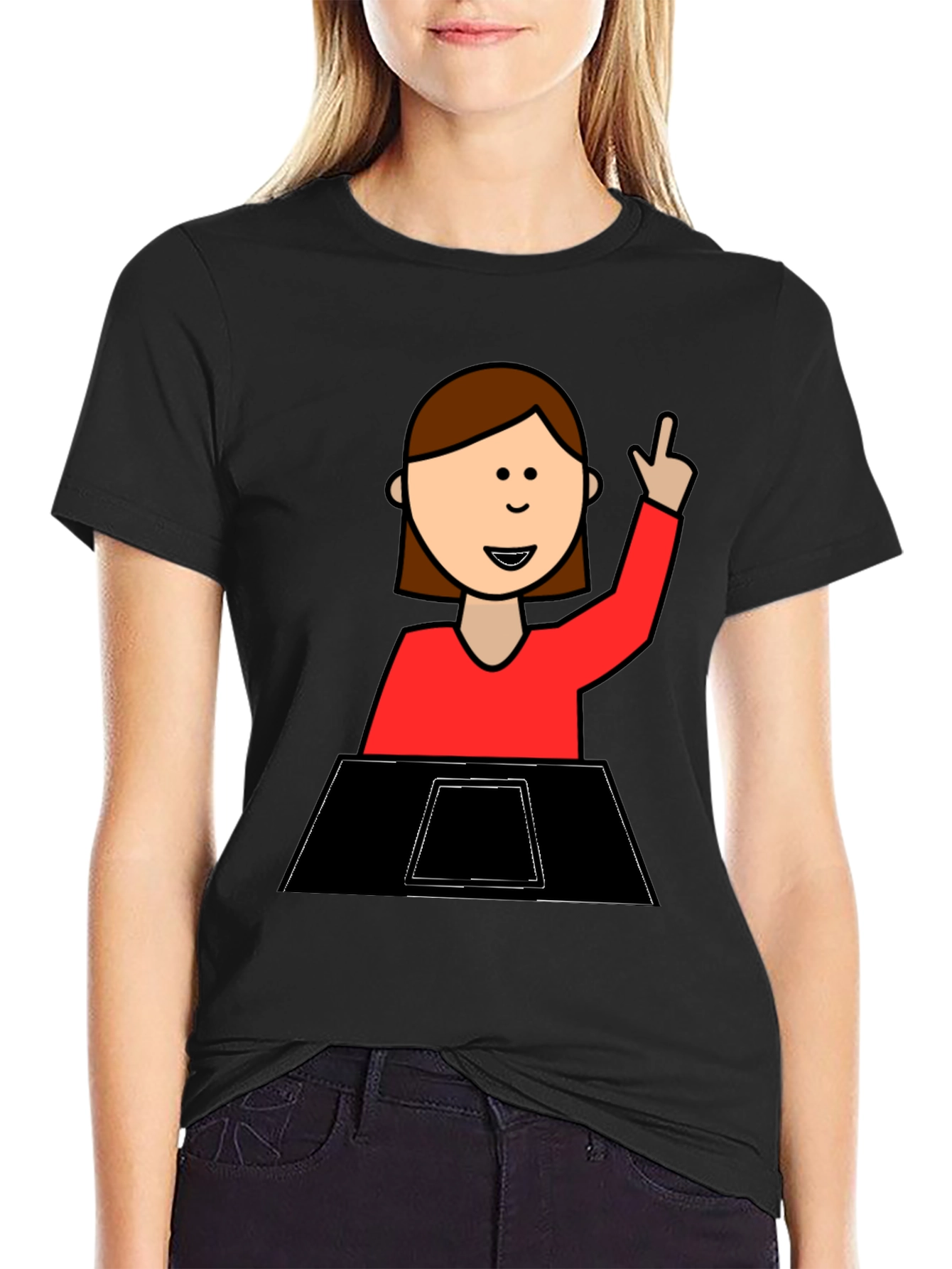 Black Funny Cartoon Student T-Shirt view 2
