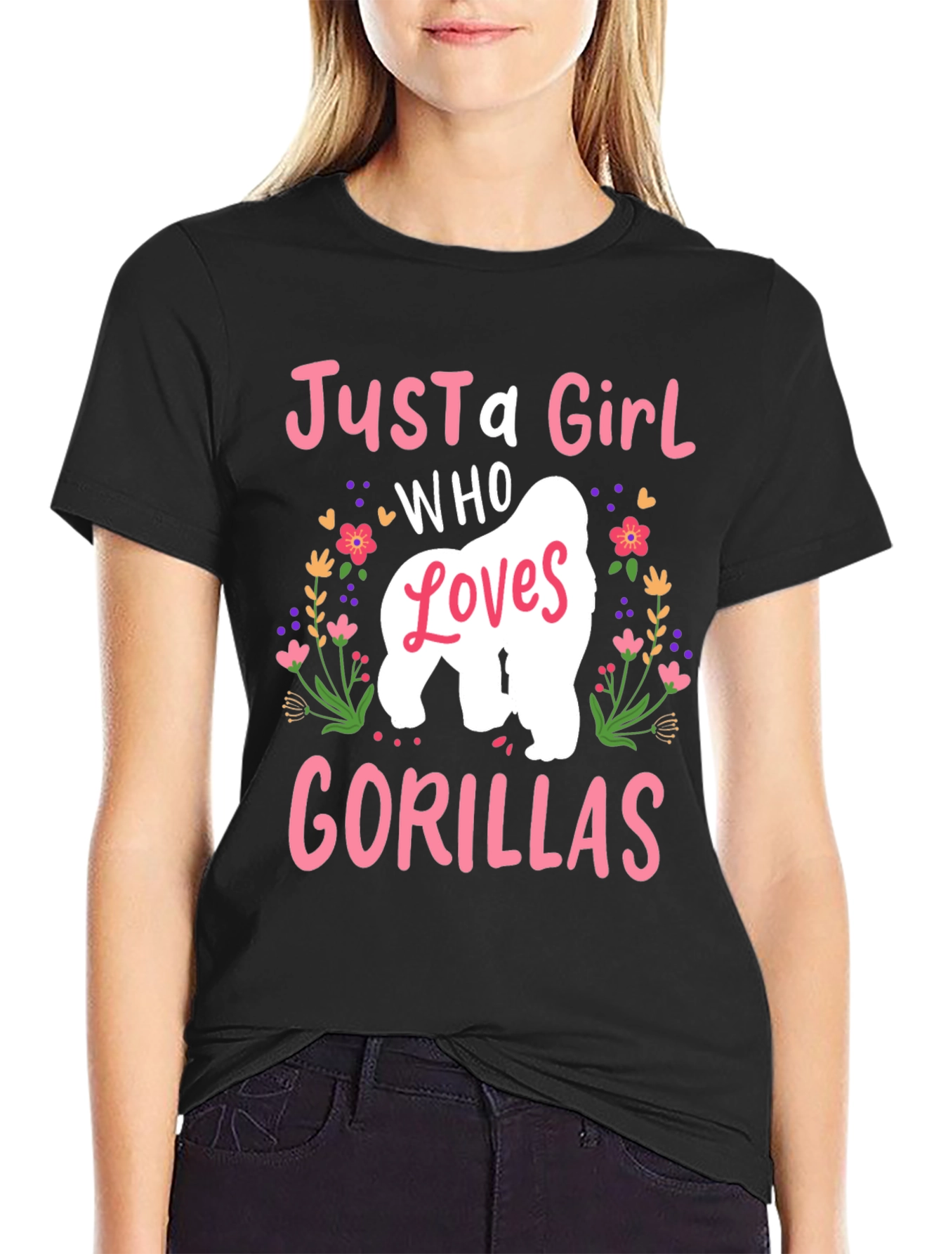 Black Just A Girl Who Loves Gorillas T-Shirt view 2