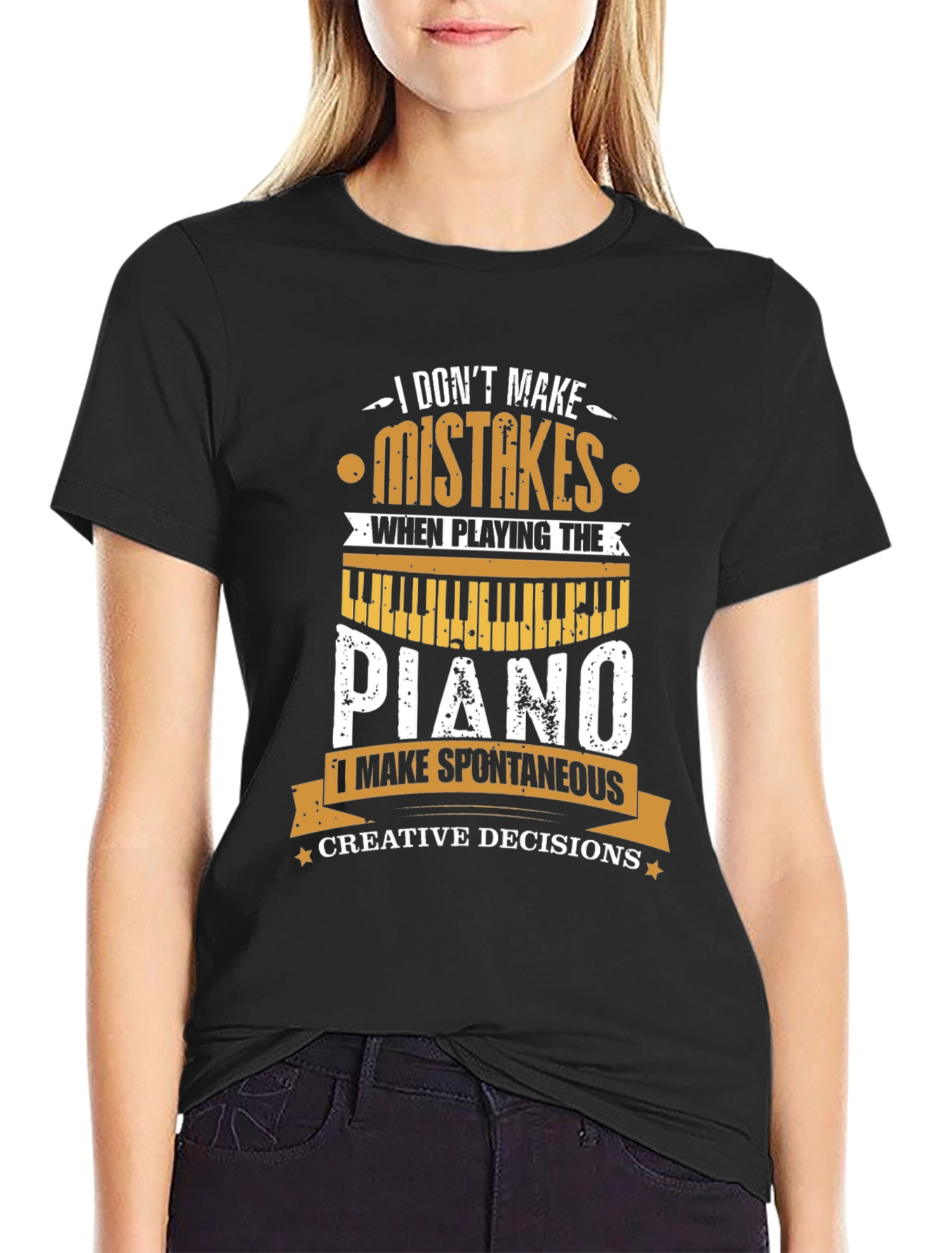 Black Piano Player T-Shirt - I Don't Make Mistakes Musician Tee view 2