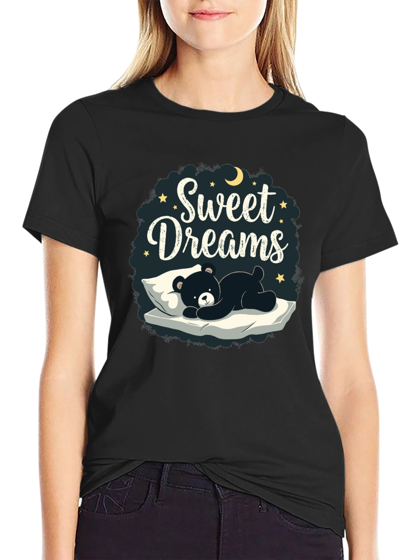 Black Sweet Dreams Bear Graphic T-Shirt view 2