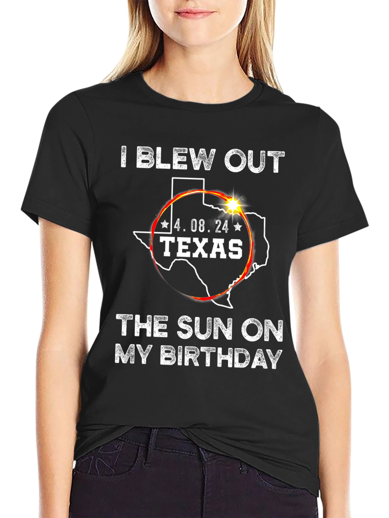 Black Texas Eclipse Birthday T-Shirt, April 8 2024 view 2