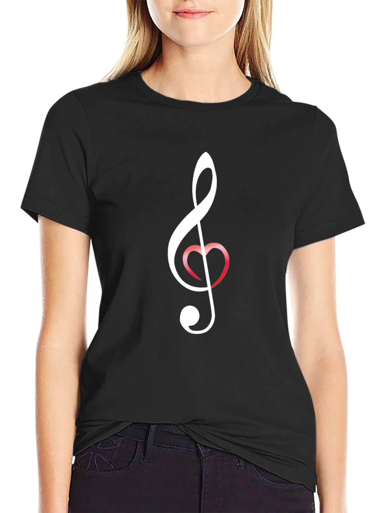 Black Musical Heart Clef Graphic T-Shirt view 2