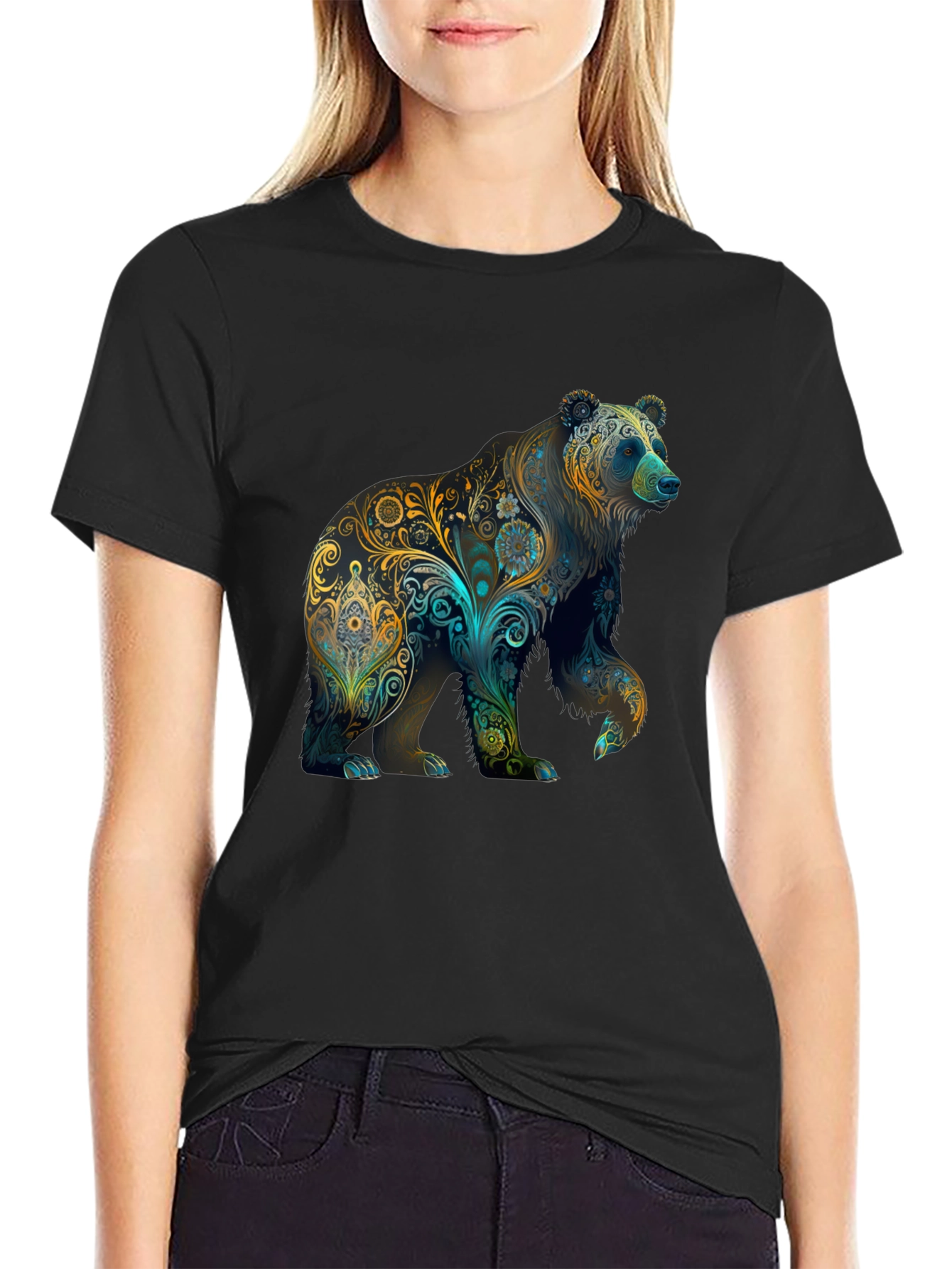 Black Floral Bear Graphic Tee - Black view 2