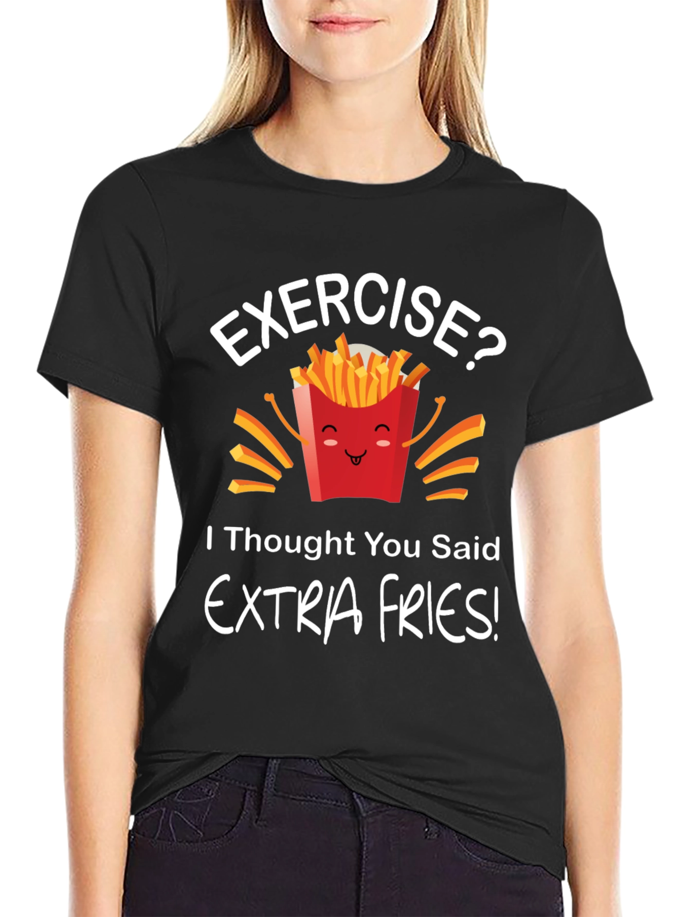 Black Funny 'Extra Fries' Graphic T-Shirt - Unisex view 2
