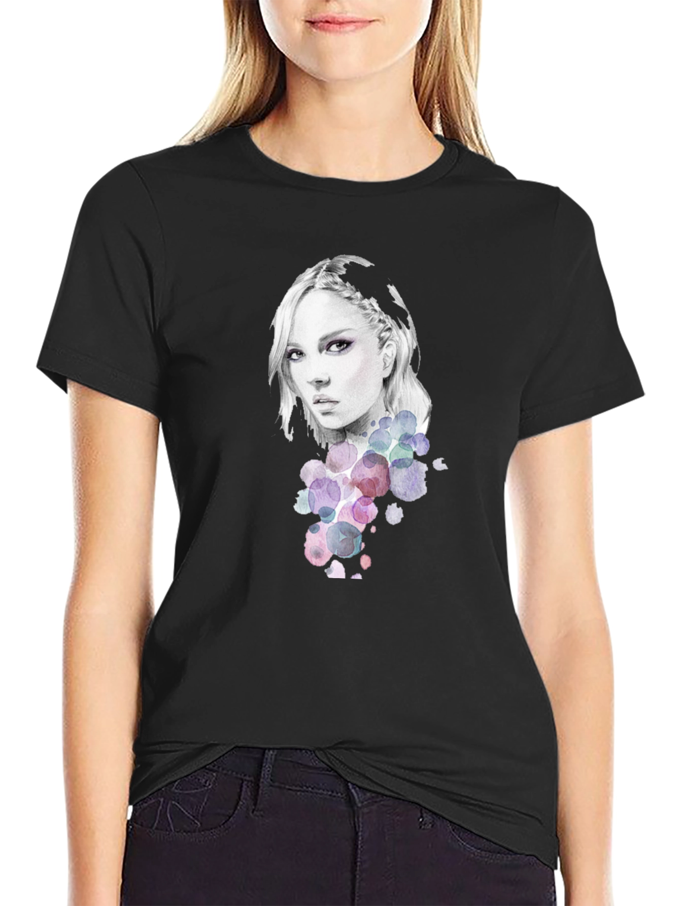 Black Woman Portrait Graphic Tee - Stylish Black T-Shirt view 2