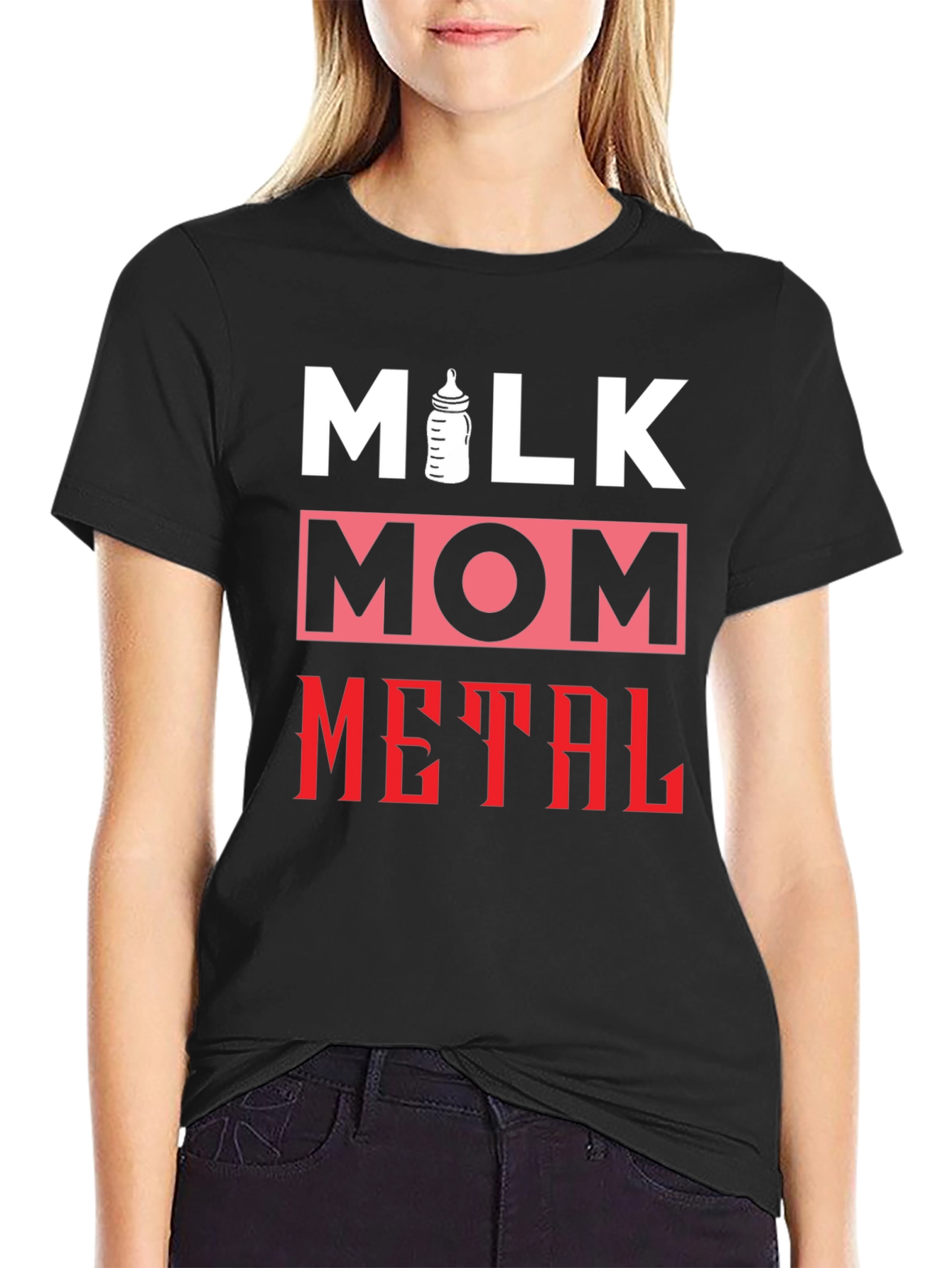 Black Milk Mom Metal T-Shirt - Funny Graphic Tee view 2