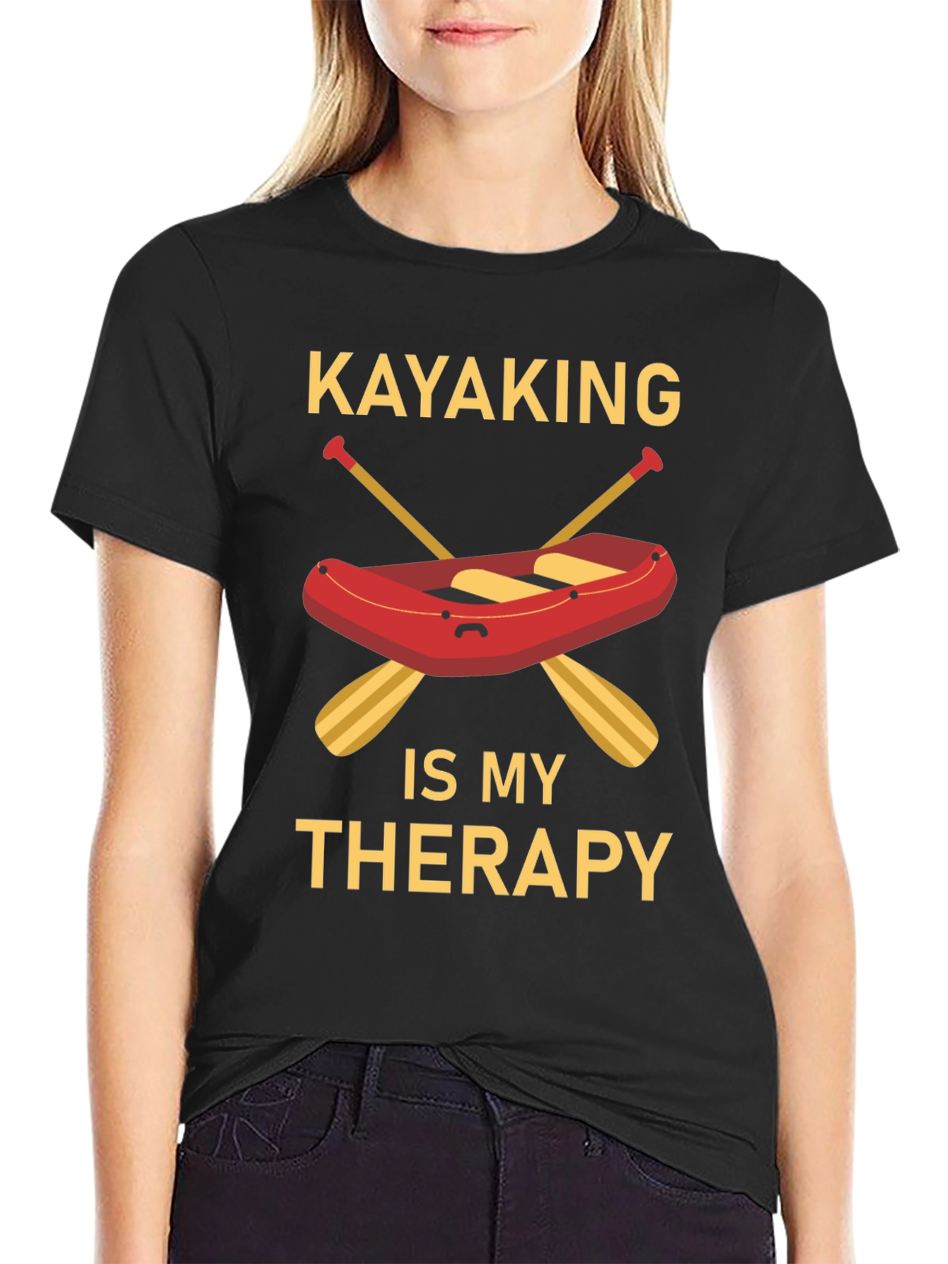 Black Kayaking Therapy Graphic T-Shirt - Black view 2