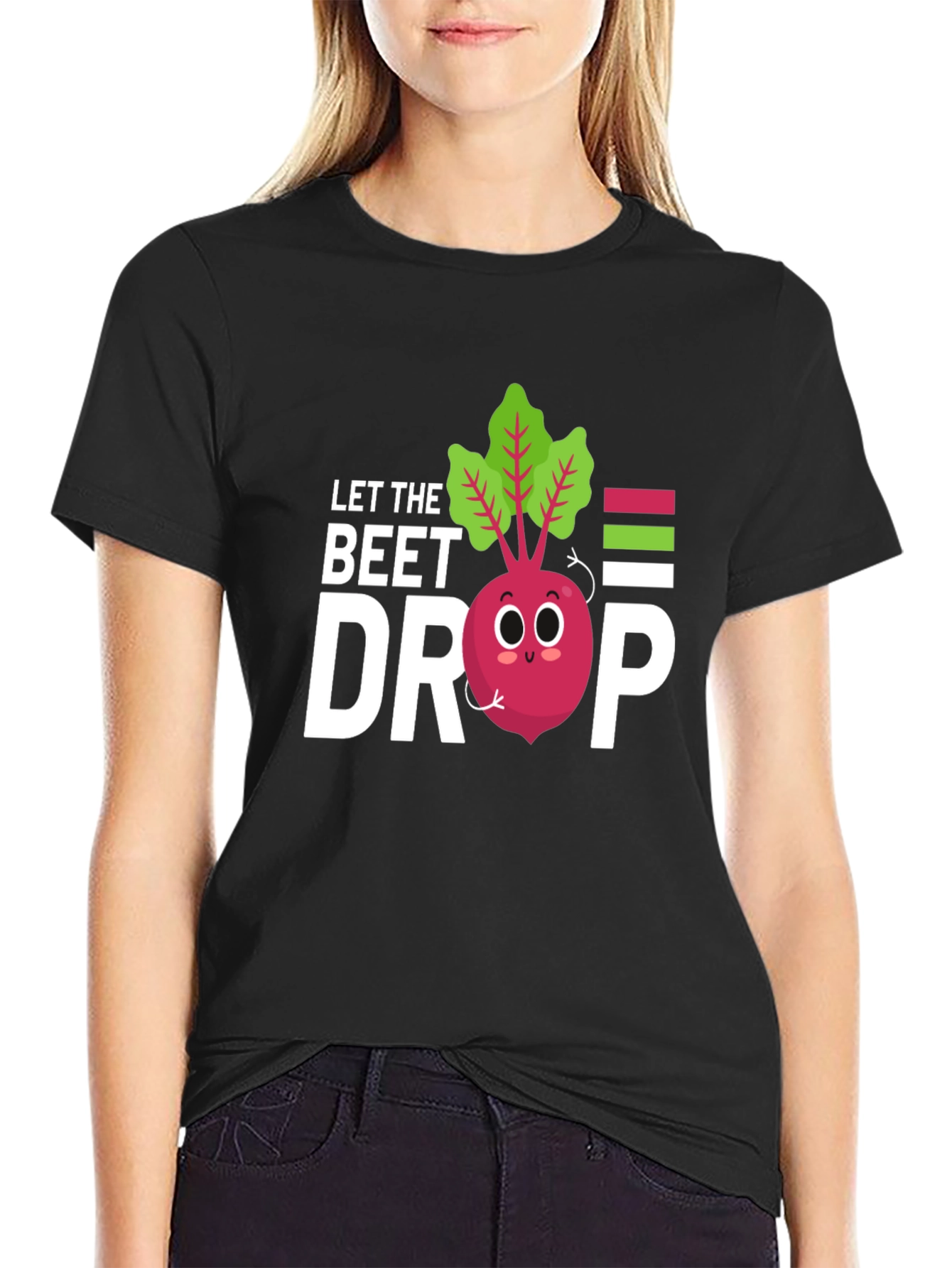 Black Let the Beet Drop Graphic Tee - Cute Vegetable Pun T-Shirt view 2