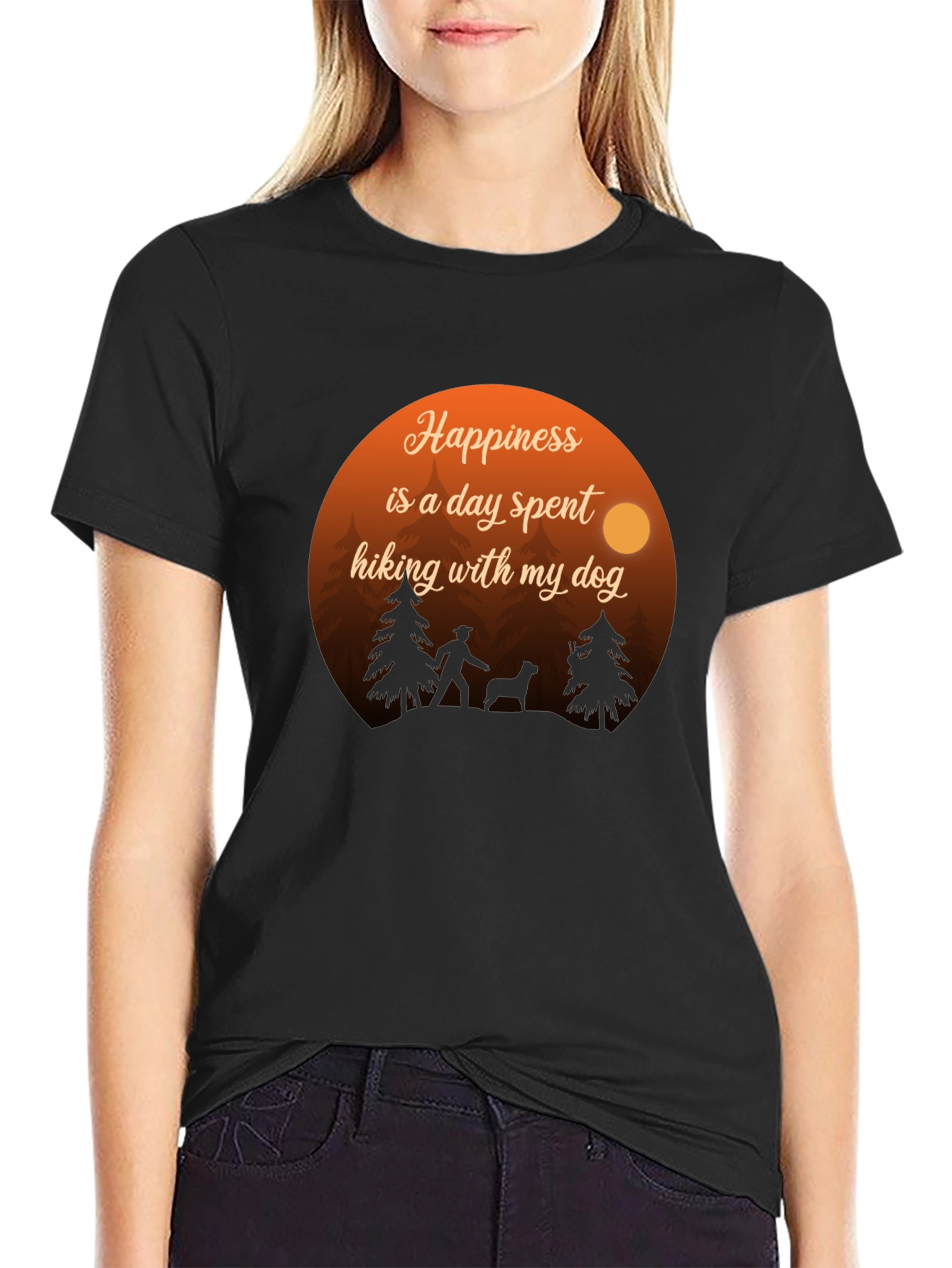 Black Happiness Hiking Dog Graphic Tee - Black Cotton Blend Shirt view 2