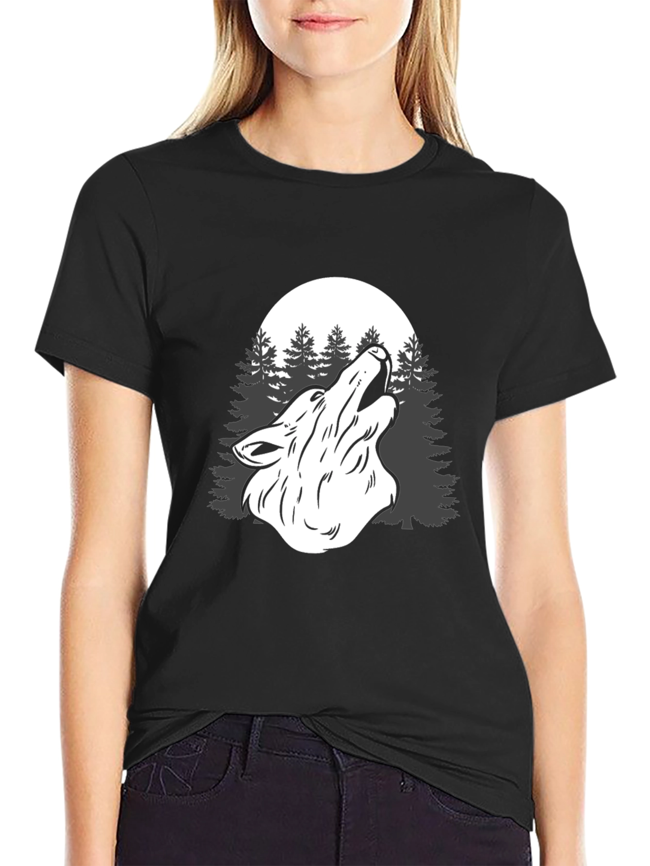 Wolf Howl Moon Graphic T-Shirt - Men's Black Tee - 2