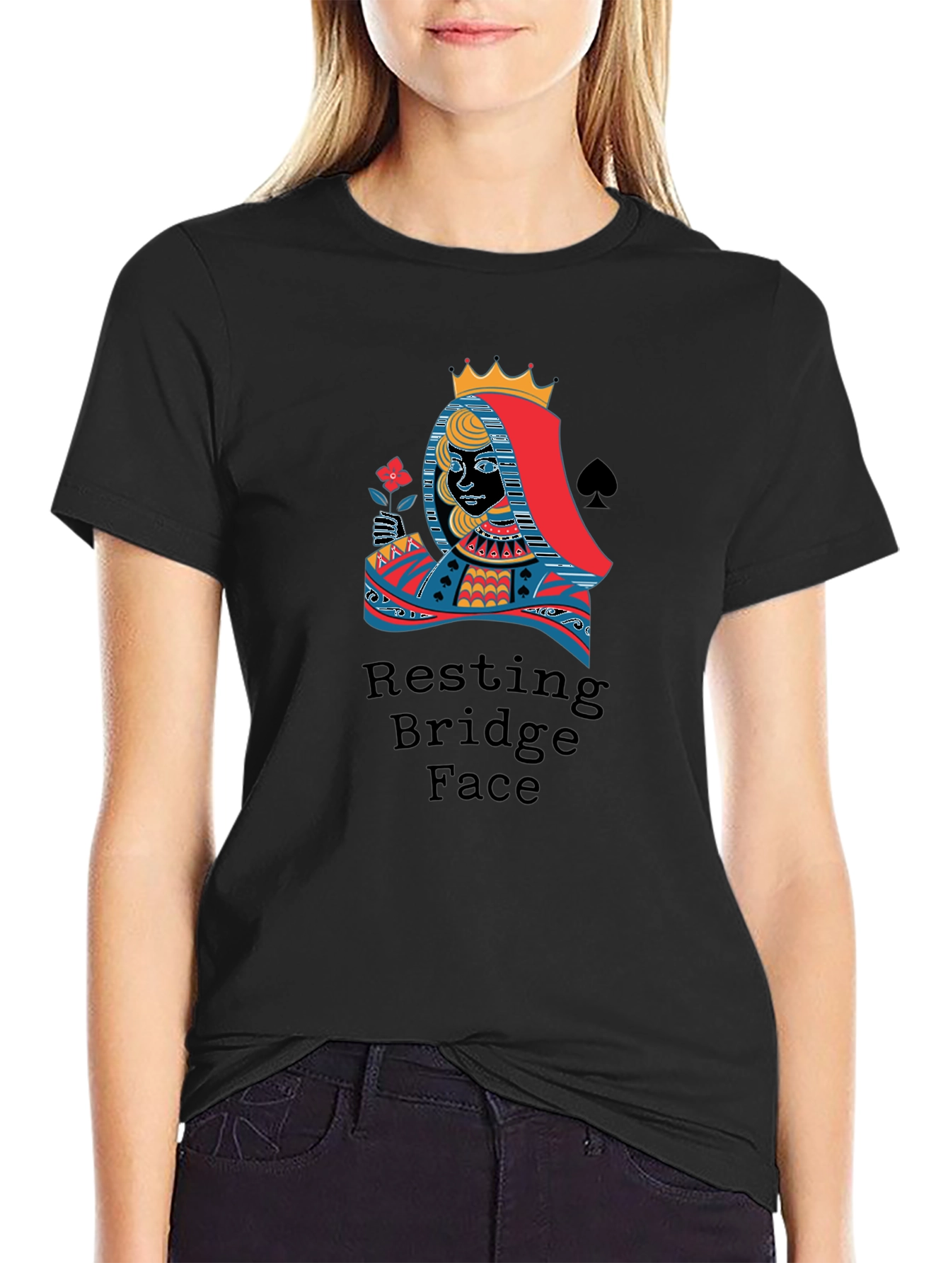Black Resting Bridge Face T-Shirt - Queen of Spades Design view 2
