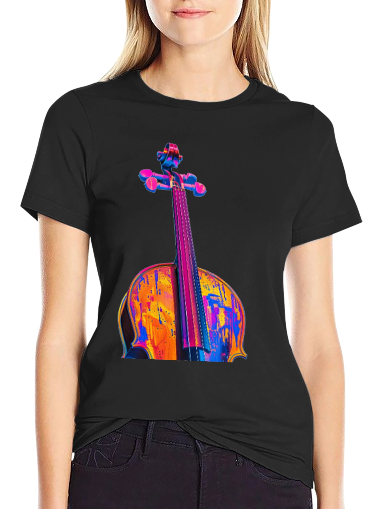 Black Vibrant Cello Graphic Black T-Shirt view 2