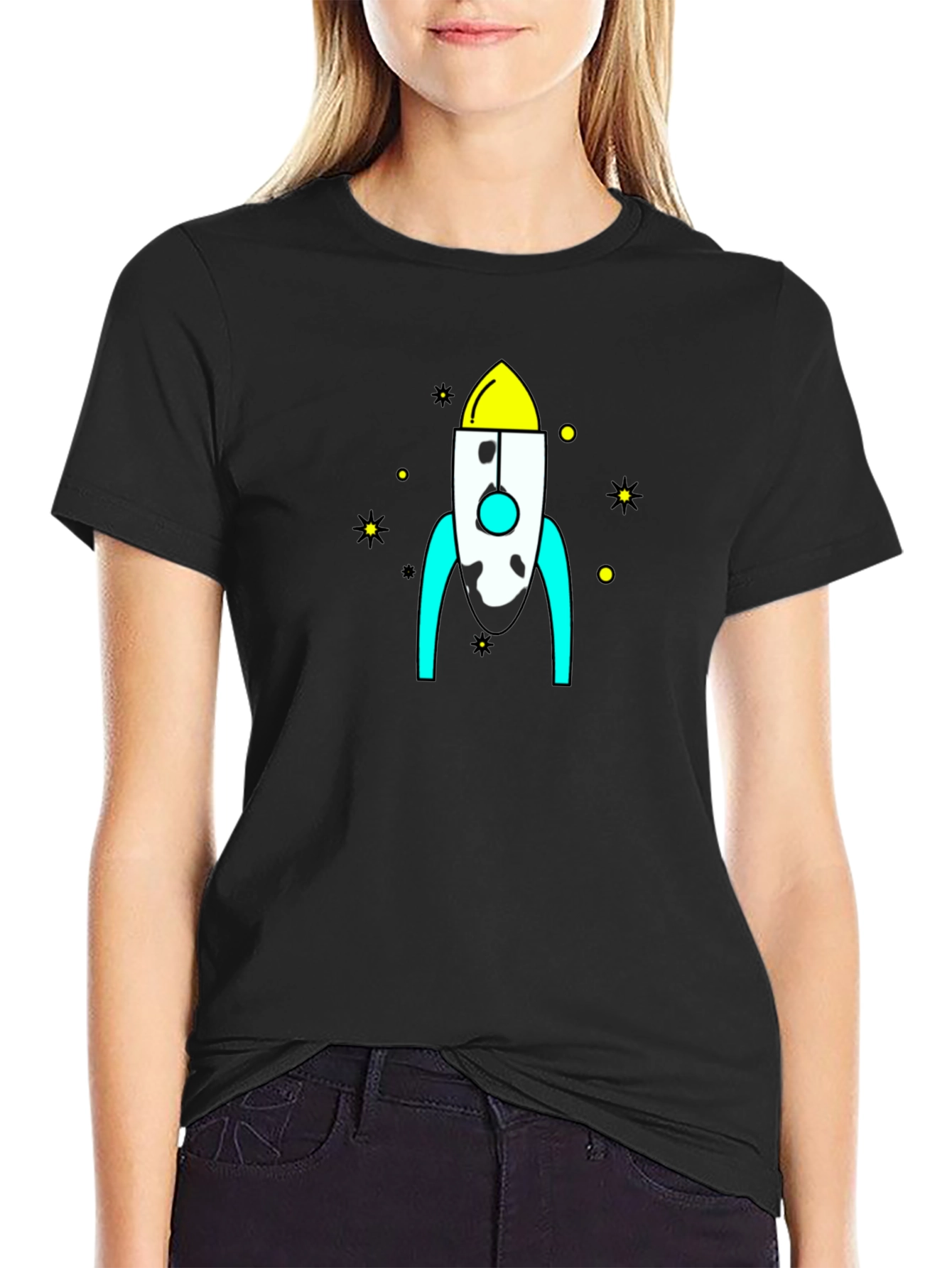 Black Rocket Graphic Black T-Shirt - Space Adventure Style view 2