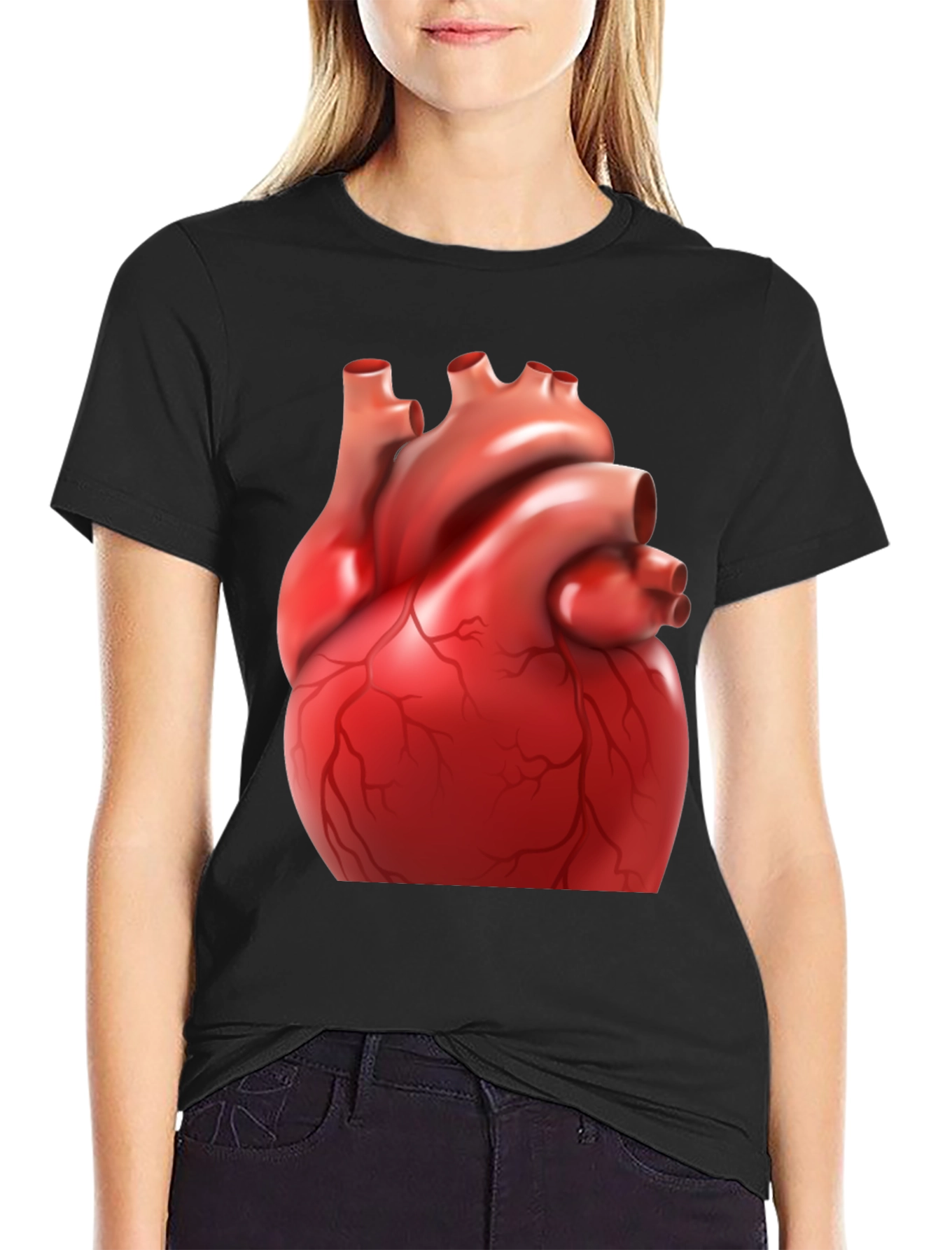 Black Anatomical Heart Graphic Tee - Black Cotton Blend Shirt view 2