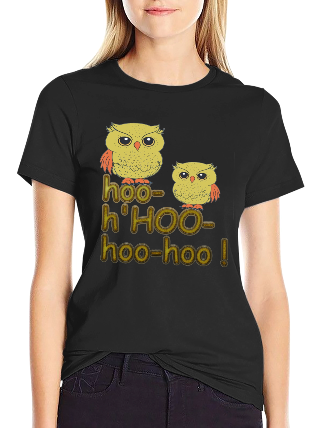 Black Owl Hoo-Hoo! Black Graphic T-Shirt view 2