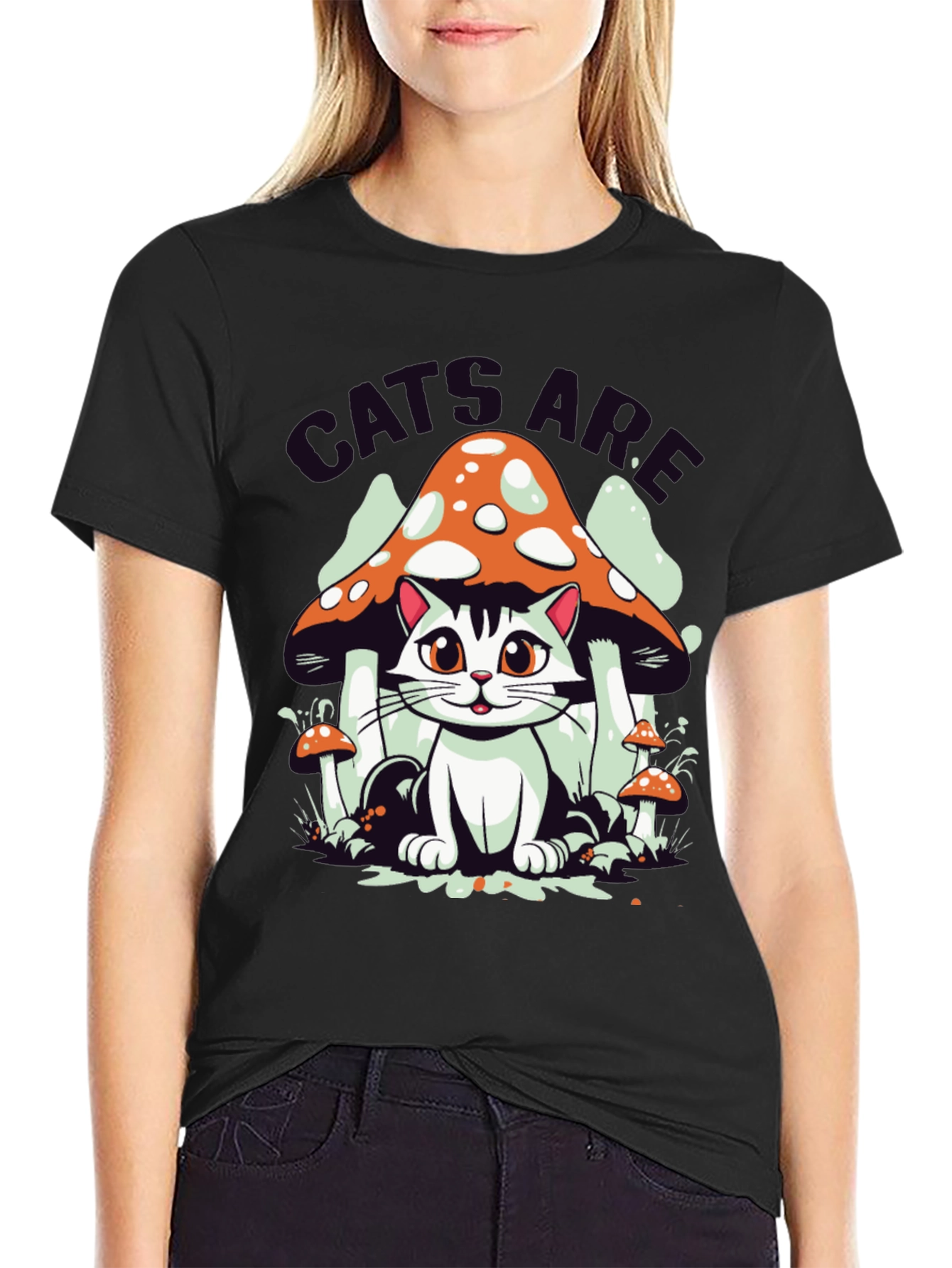 Black Cats Are Magical Mushroom T-Shirt view 2