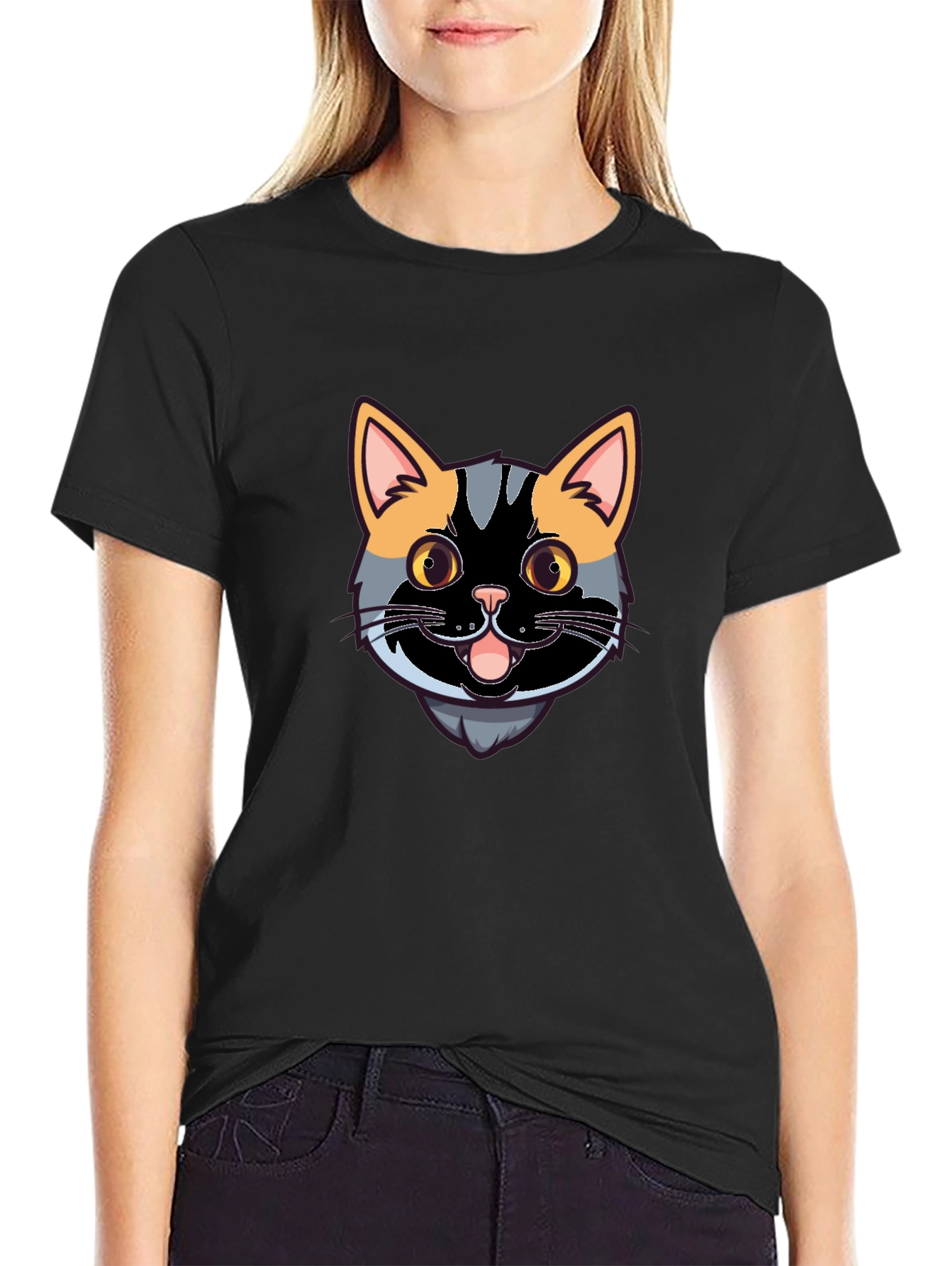 Black Cool Cat Graphic Tee - Black Casual Shirt view 2