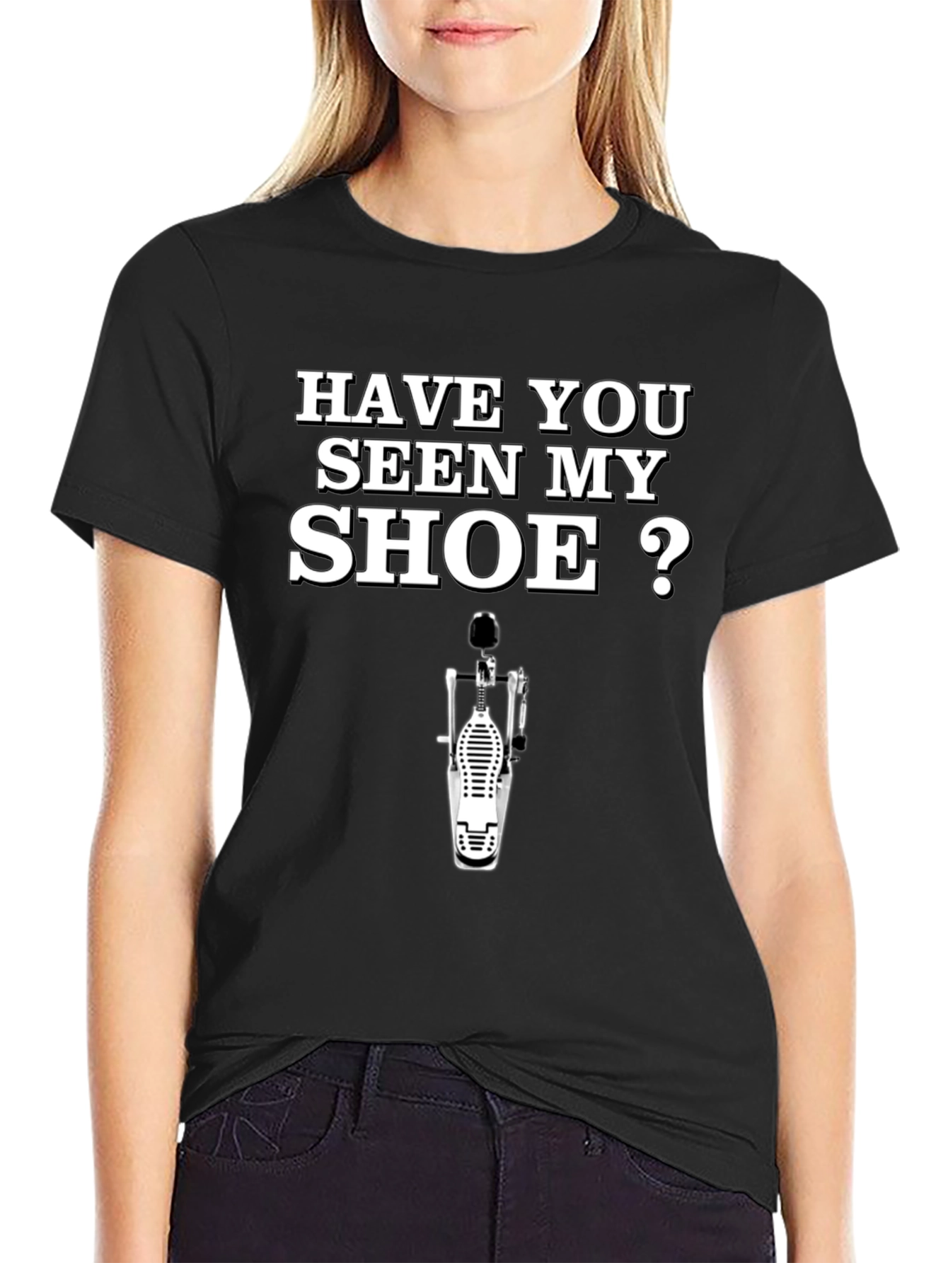 Black Funny Drummer T-Shirt - Have You Seen My Shoe? view 2
