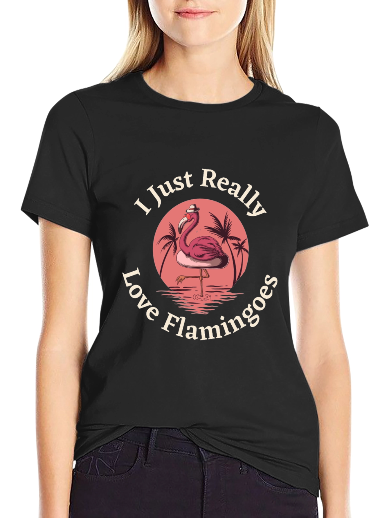 Black I Just Really Love Flamingoes Graphic T-Shirt view 2