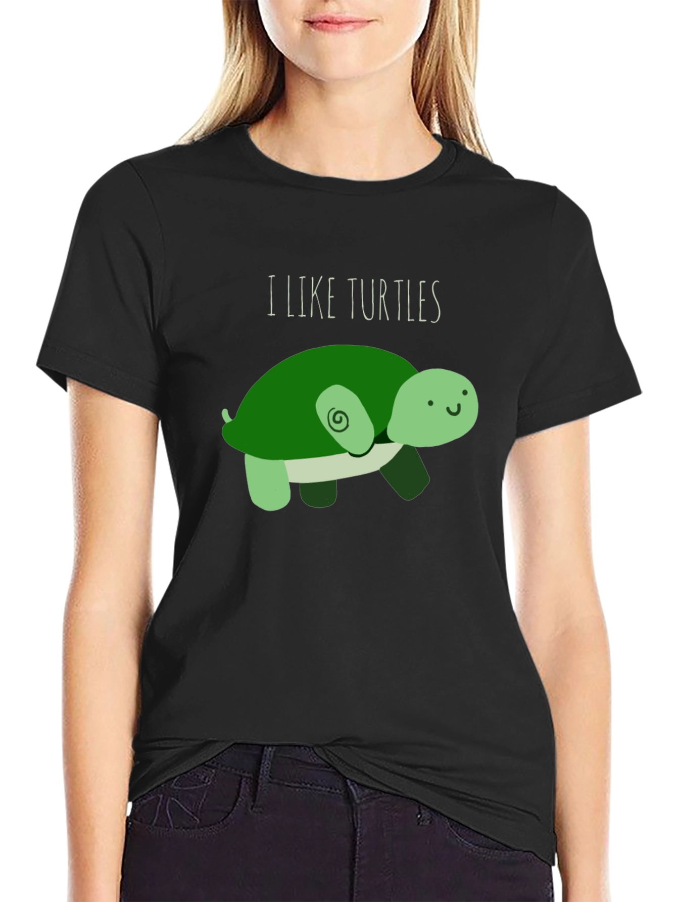 Black I Like Turtles T-Shirt - Cute Cartoon Design view 2