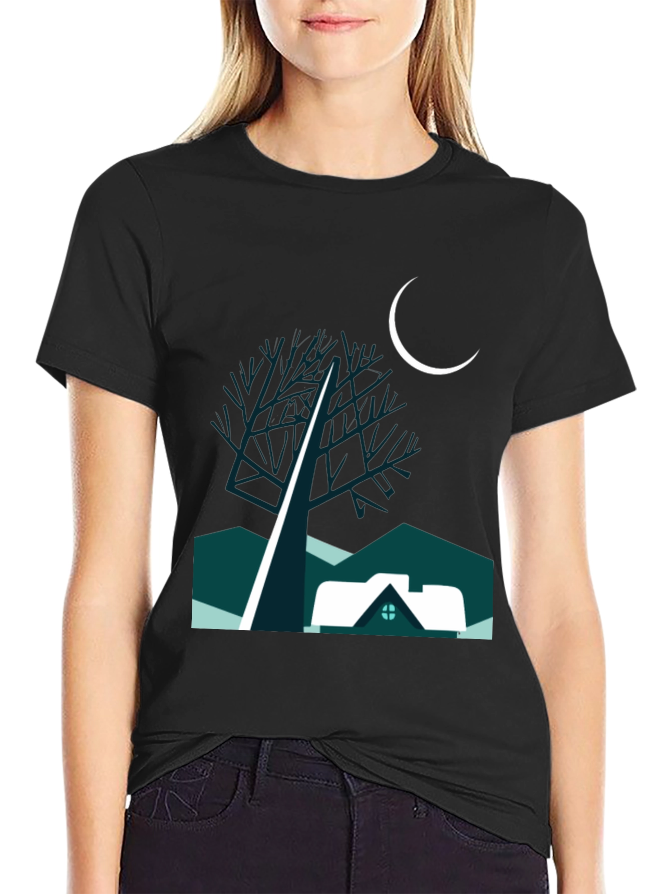 Black Night Scene Graphic Tee view 2