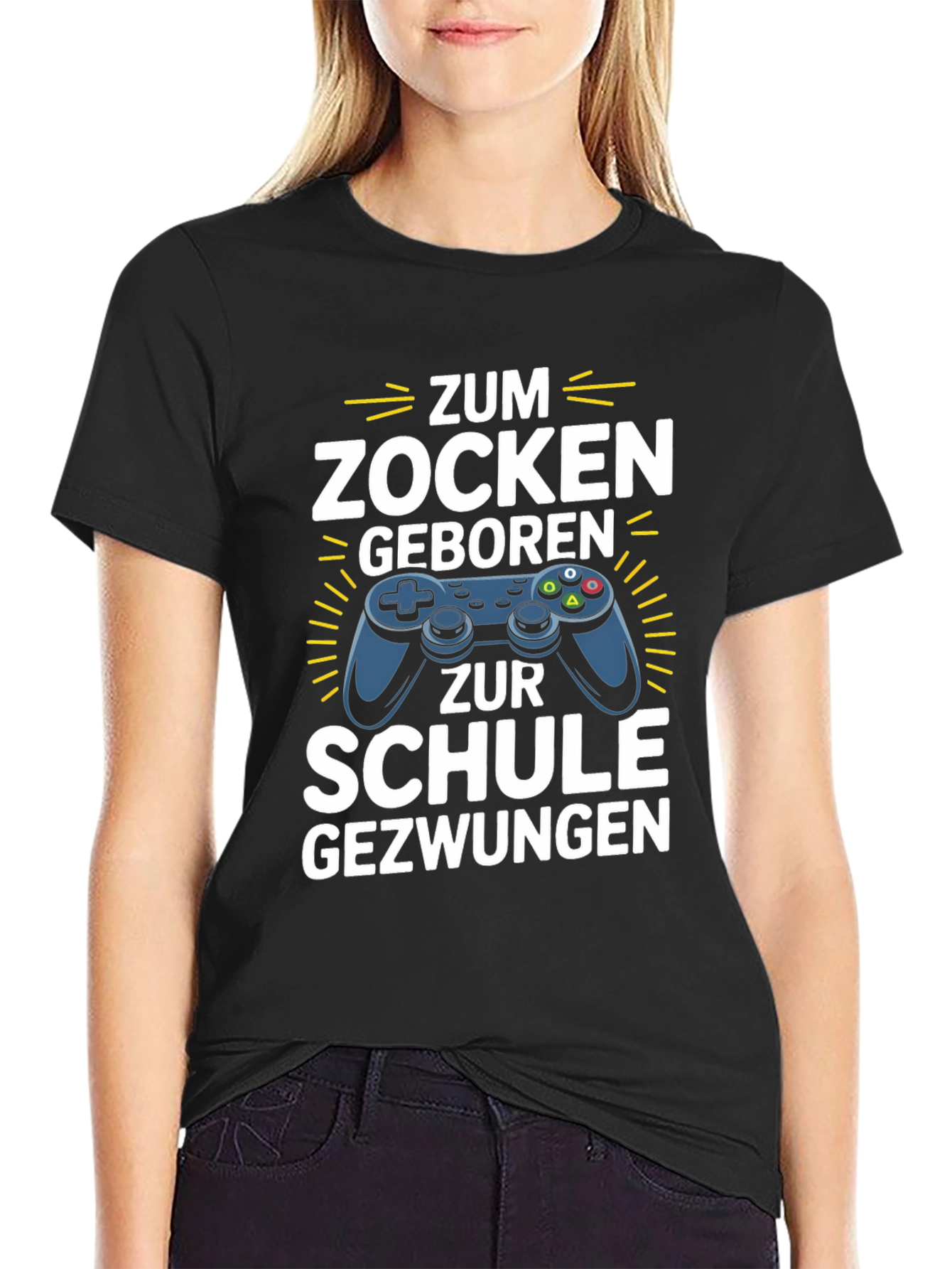 Black Gamer T-Shirt - Born to Game, Forced to School view 2