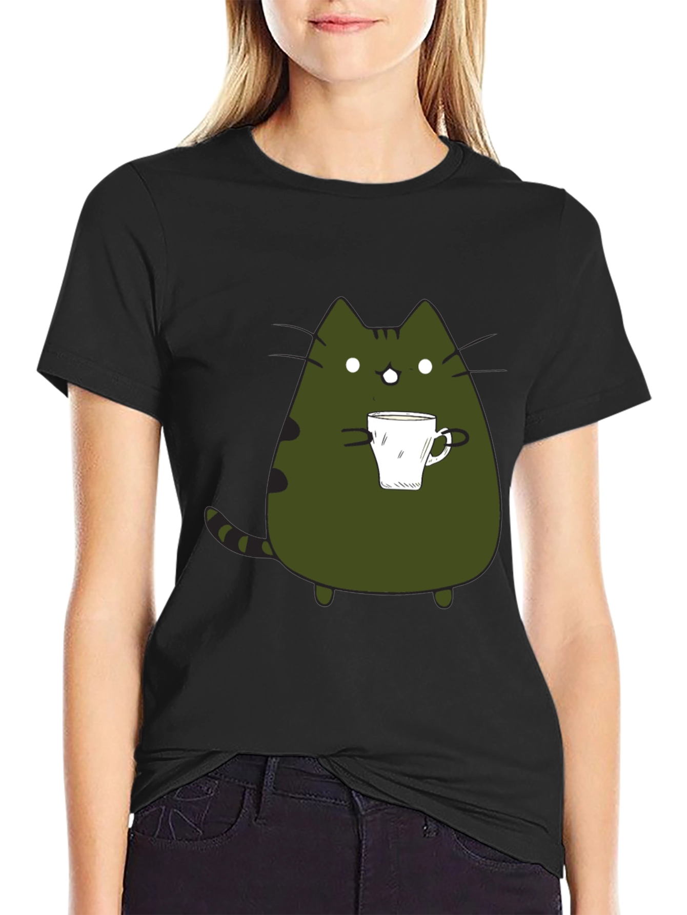 Black Cute Cat Coffee T-Shirt - Black Graphic Tee view 2