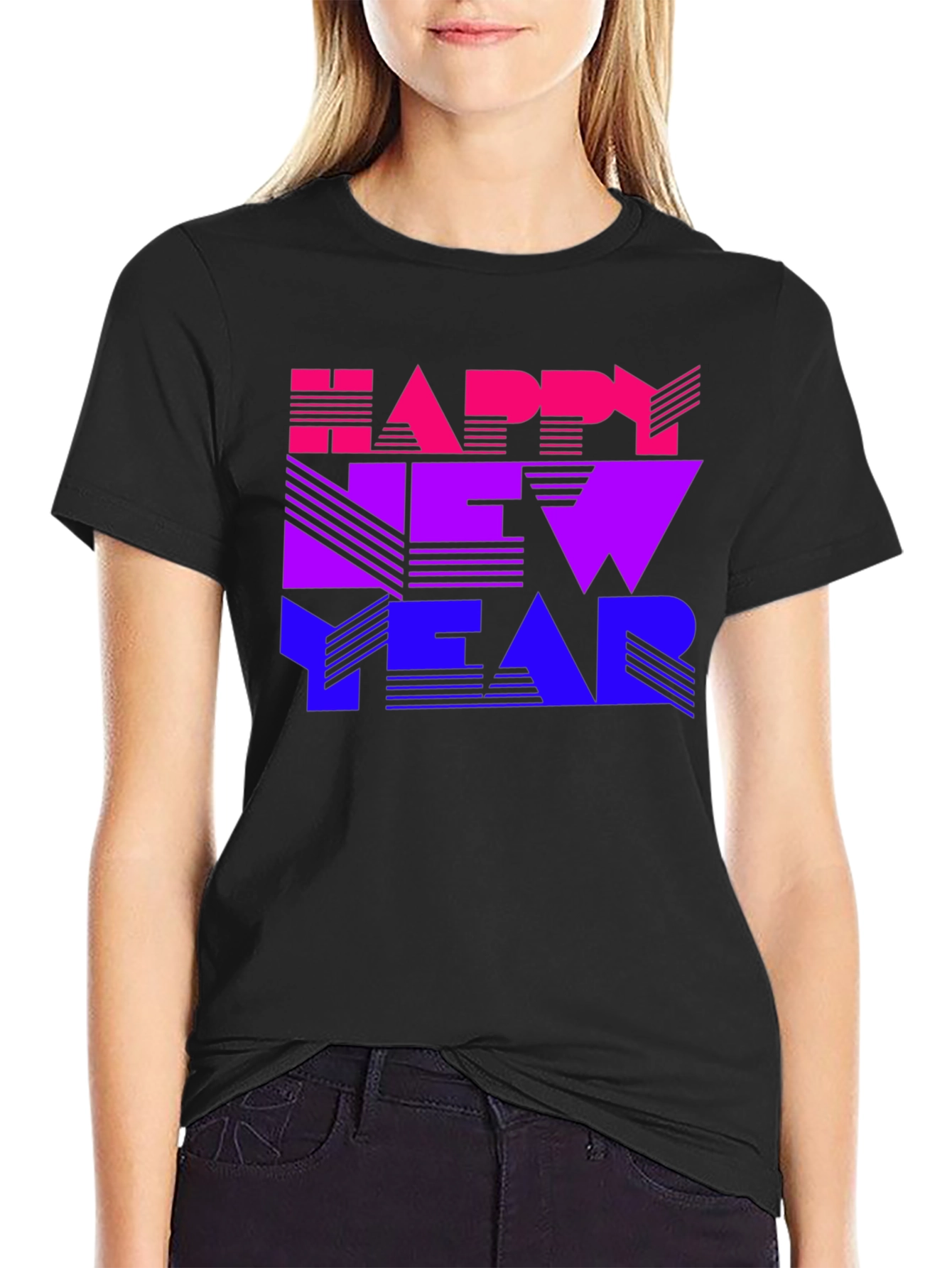 Black Happy New Year Gradient T-Shirt view 2