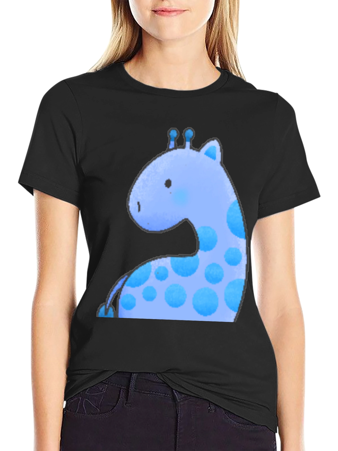 Black Blue Giraffe Graphic Tee - Soft & Stylish view 2