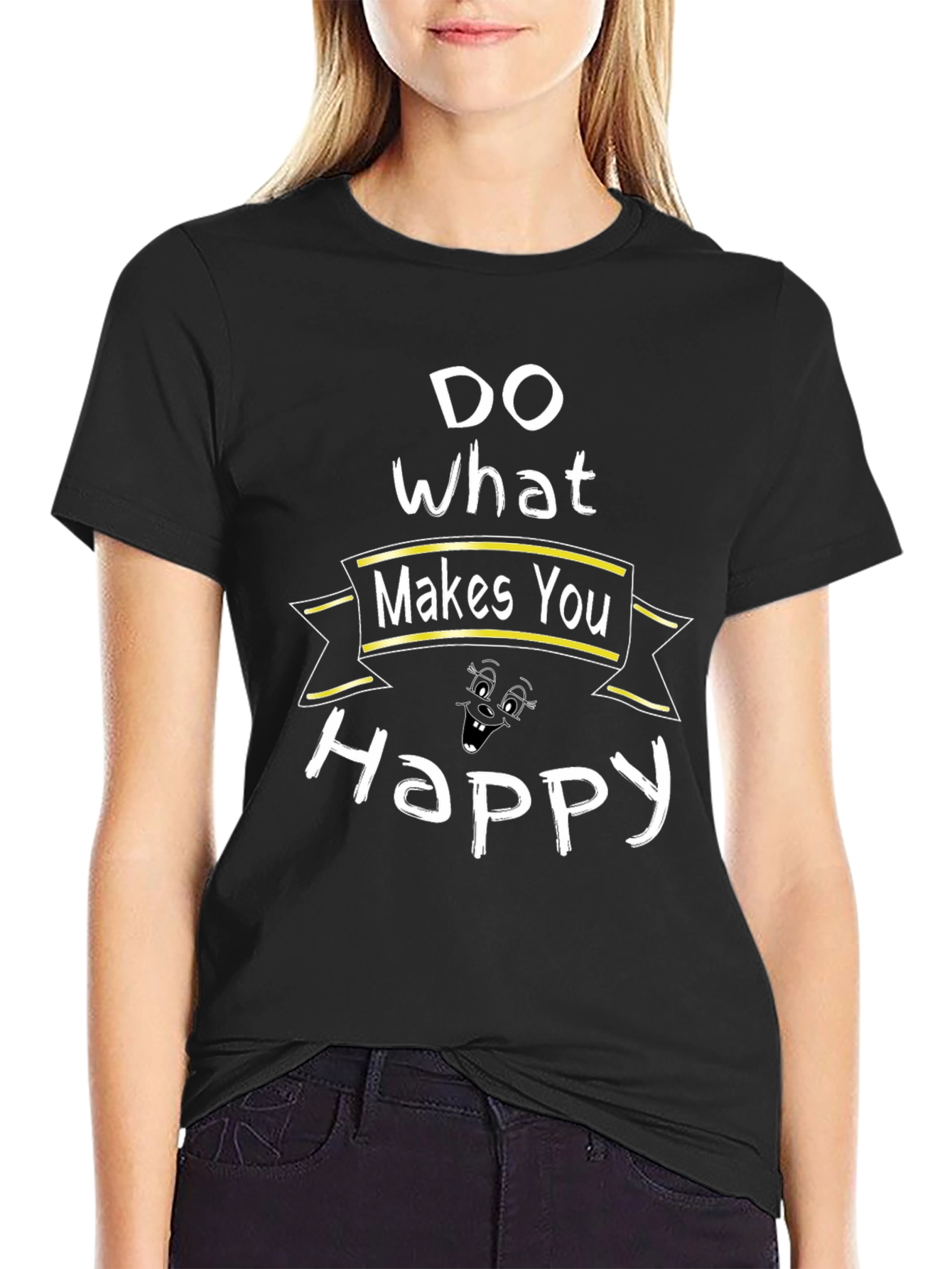 Black Do What Makes You Happy Graphic Tee - Black Cotton Blend view 2