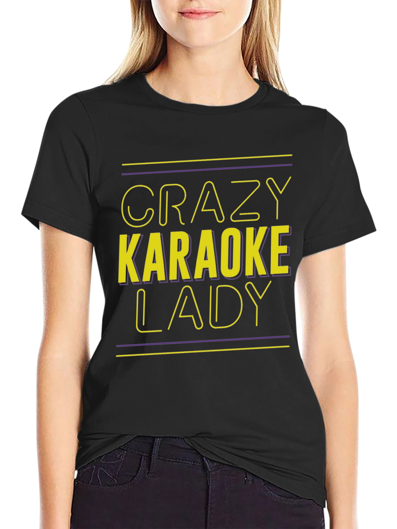 Black Crazy Karaoke Lady Graphic Tee - Unique Design view 2