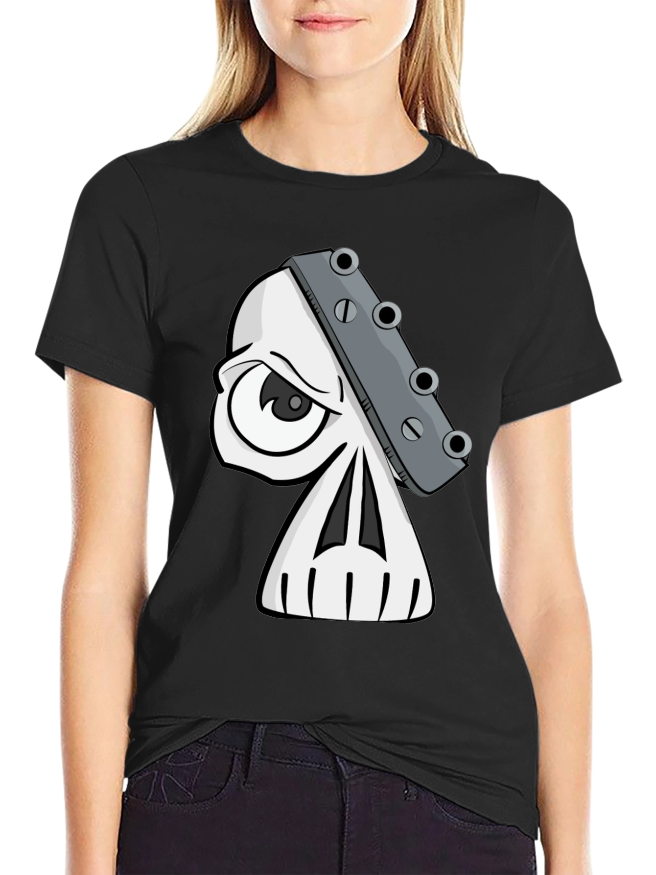 Black Skull Guitar Headstock Graphic T-Shirt view 2