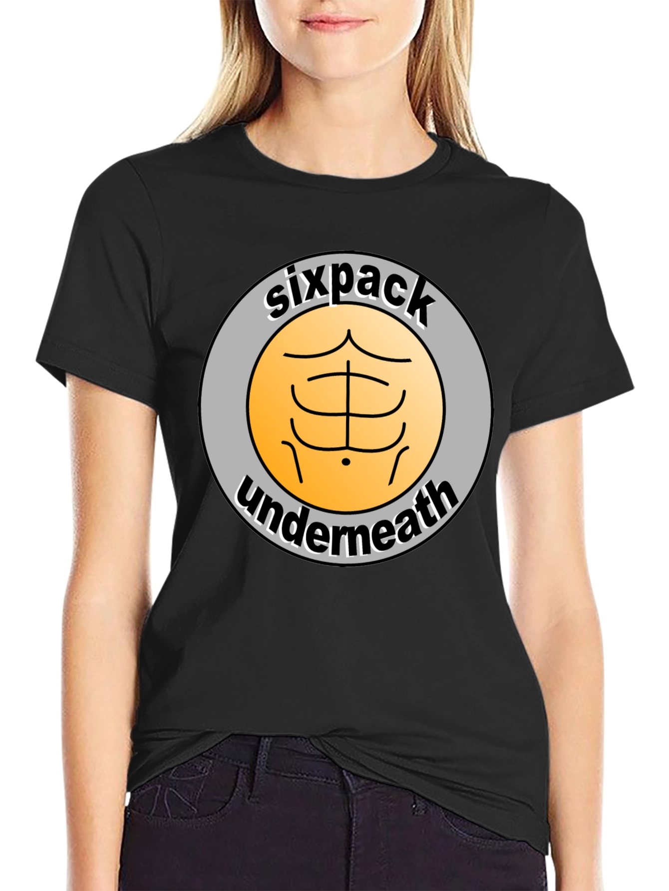 Black Sixpack Underneath Funny Graphic T-Shirt view 2