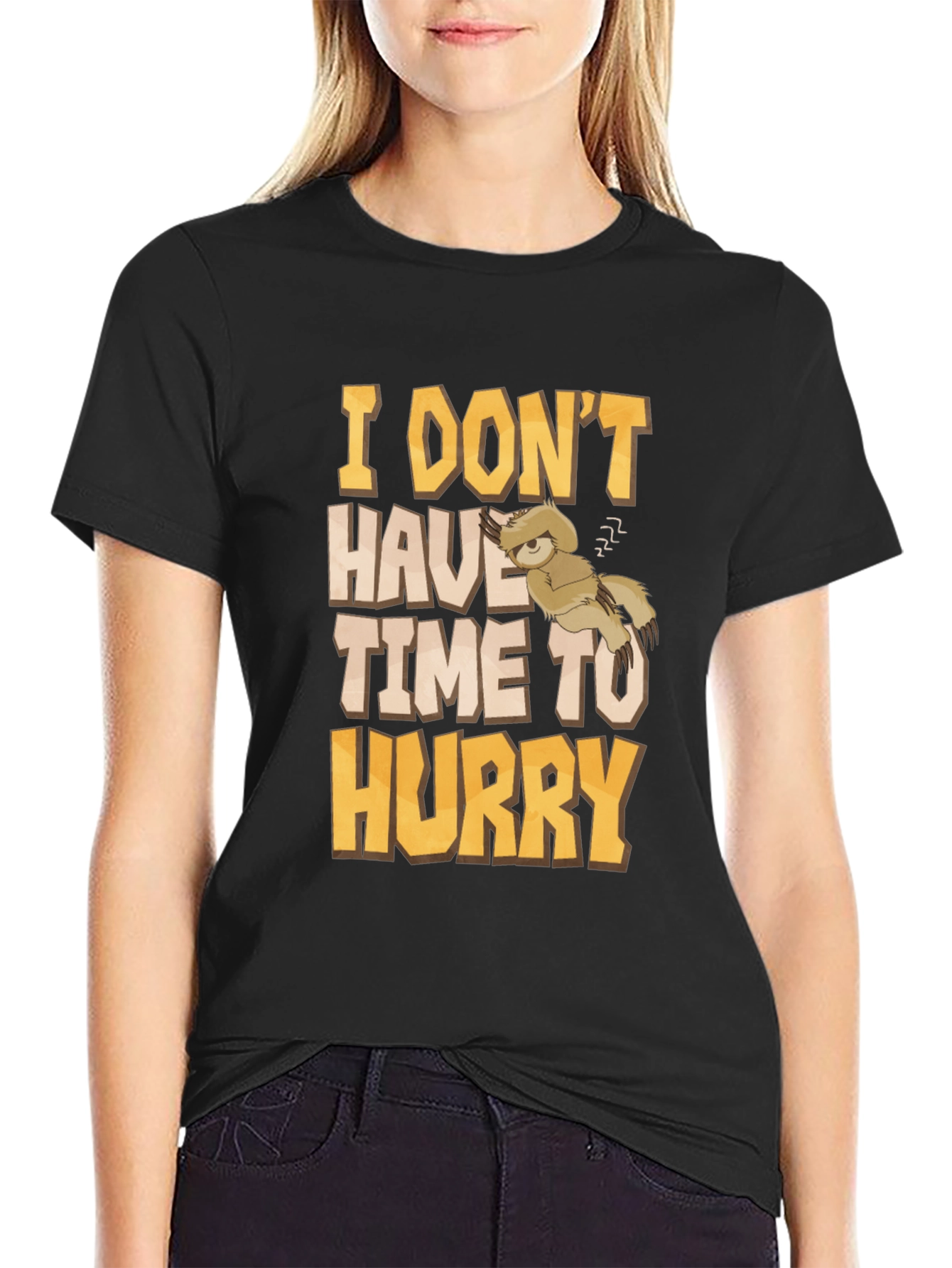 Black Funny Sloth Graphic T-Shirt - I Don't Have Time to Hurry view 2