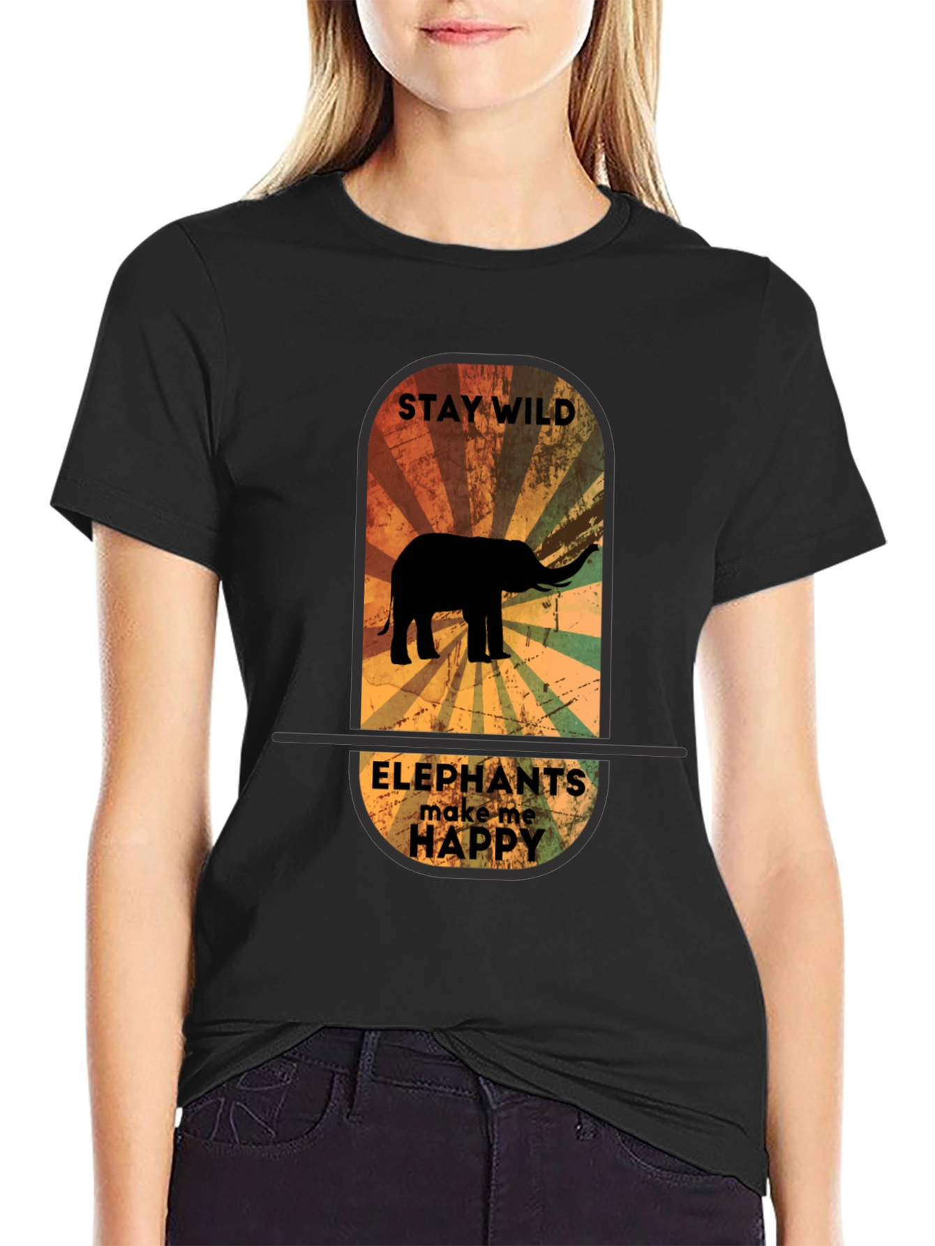 Stay Wild Elephant Graphic Tee - Unisex Black T-Shirt - 2