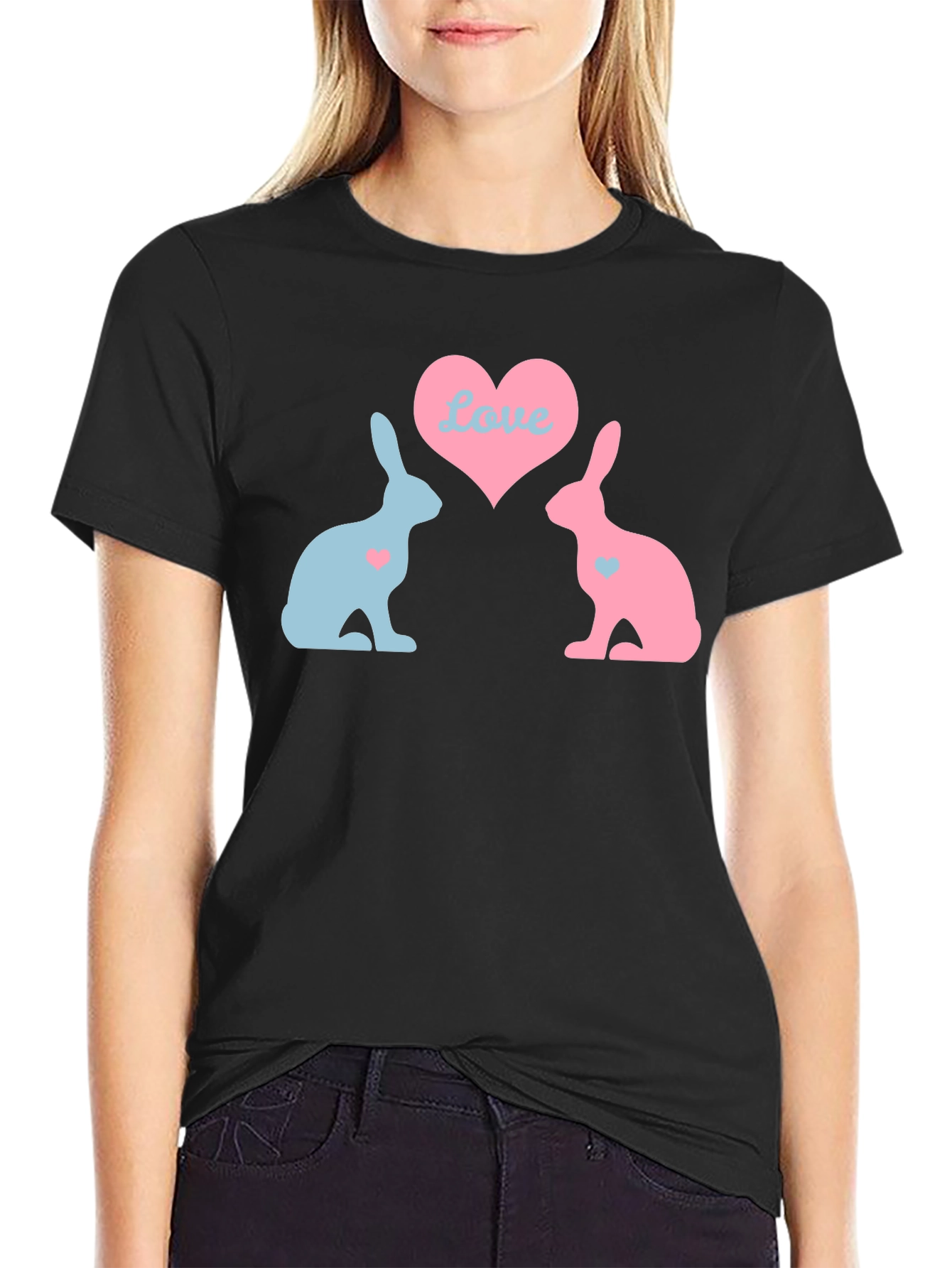Black Love Bunnies Black T-Shirt view 2