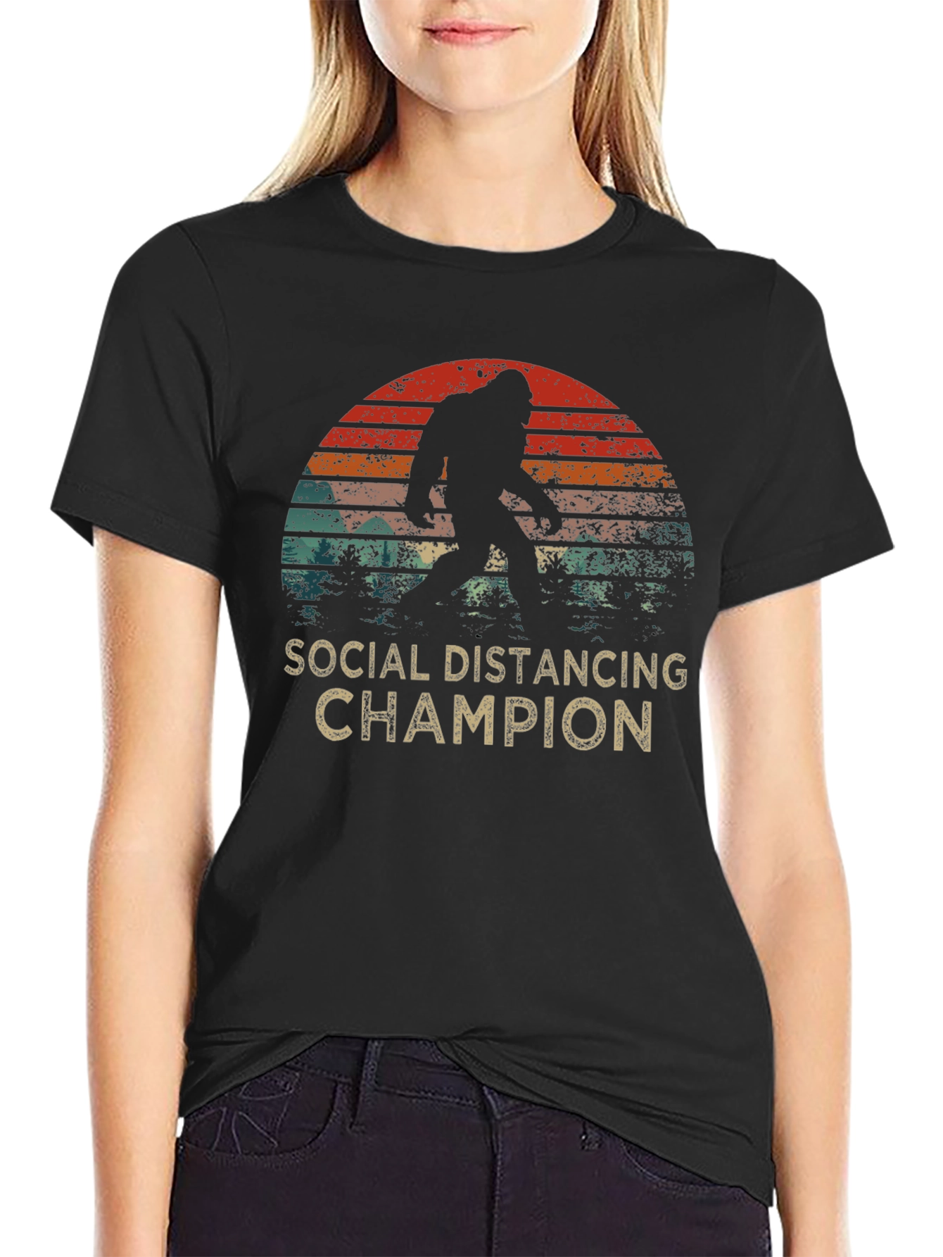 Black Social Distancing Champion Bigfoot T-Shirt view 2