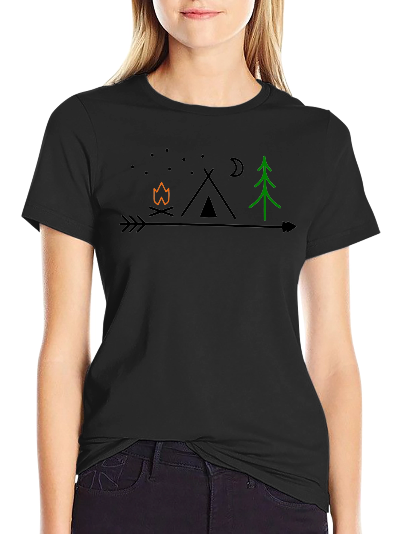 Black Camping Arrow Graphic T-Shirt view 2