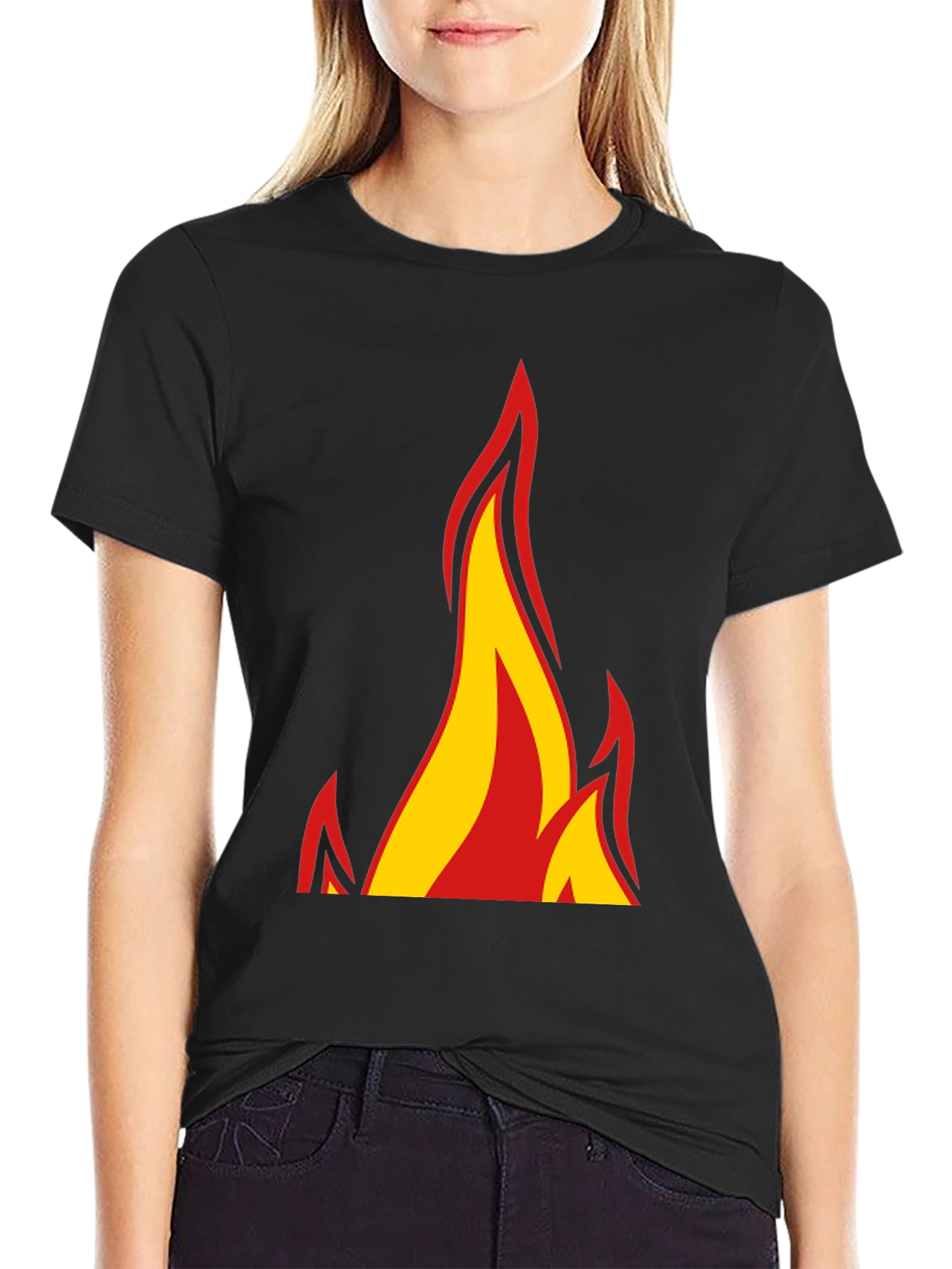 Black Bold Flame Graphic Black T-Shirt view 2