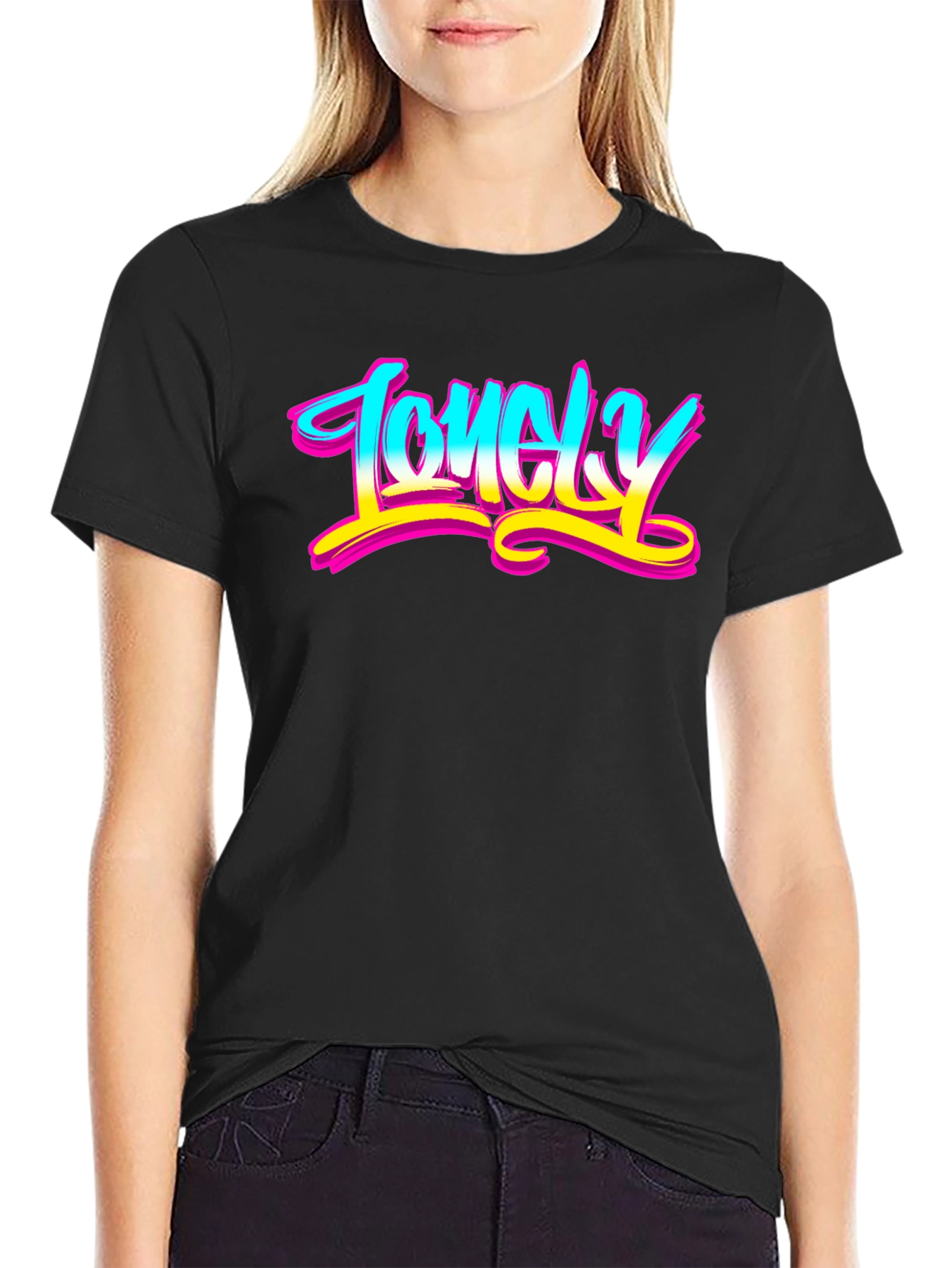 Black Lonely Graphic Tee - Unisex Black T-Shirt view 2