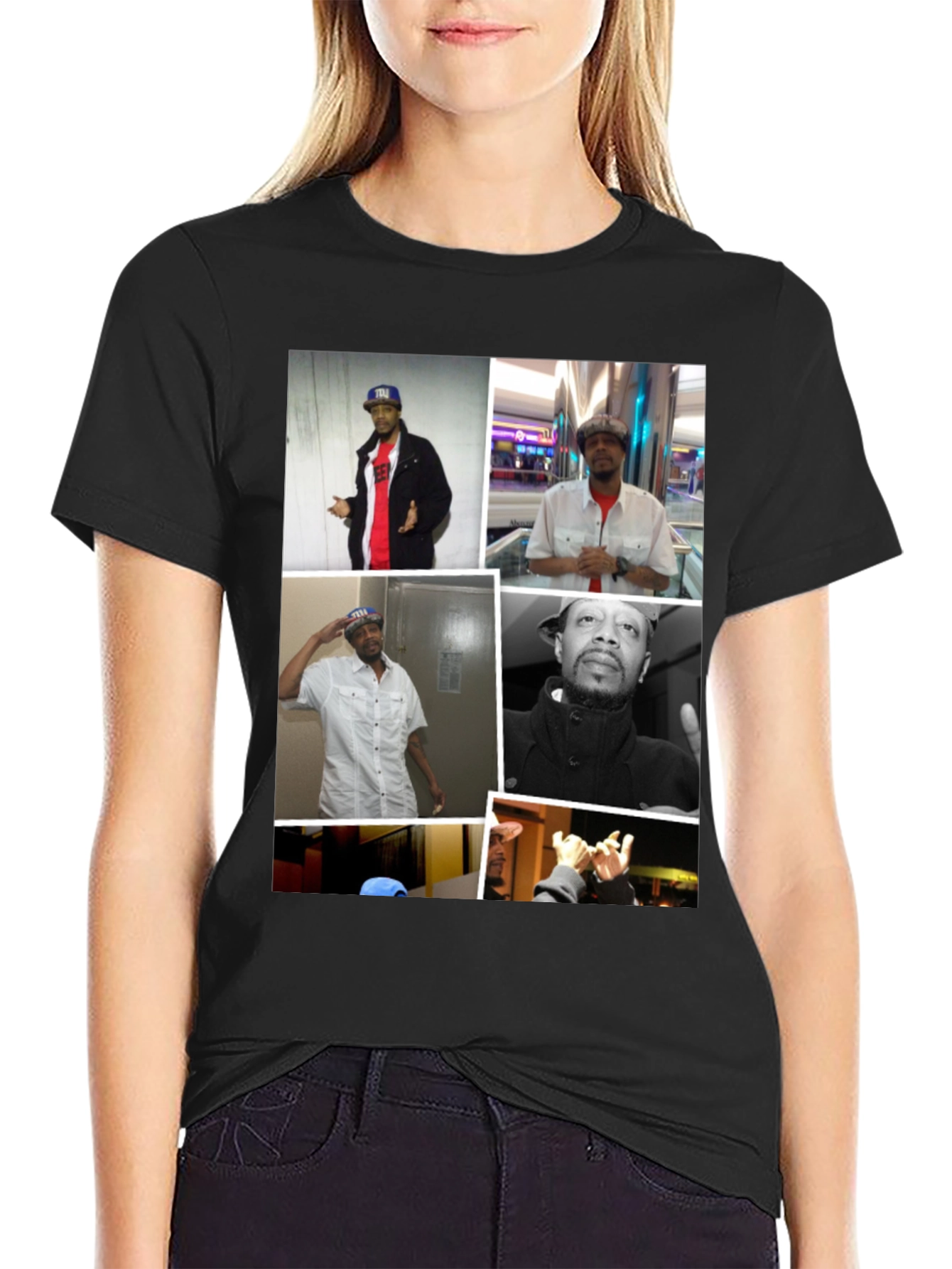 Black Black T-Shirt with Man Collage view 2