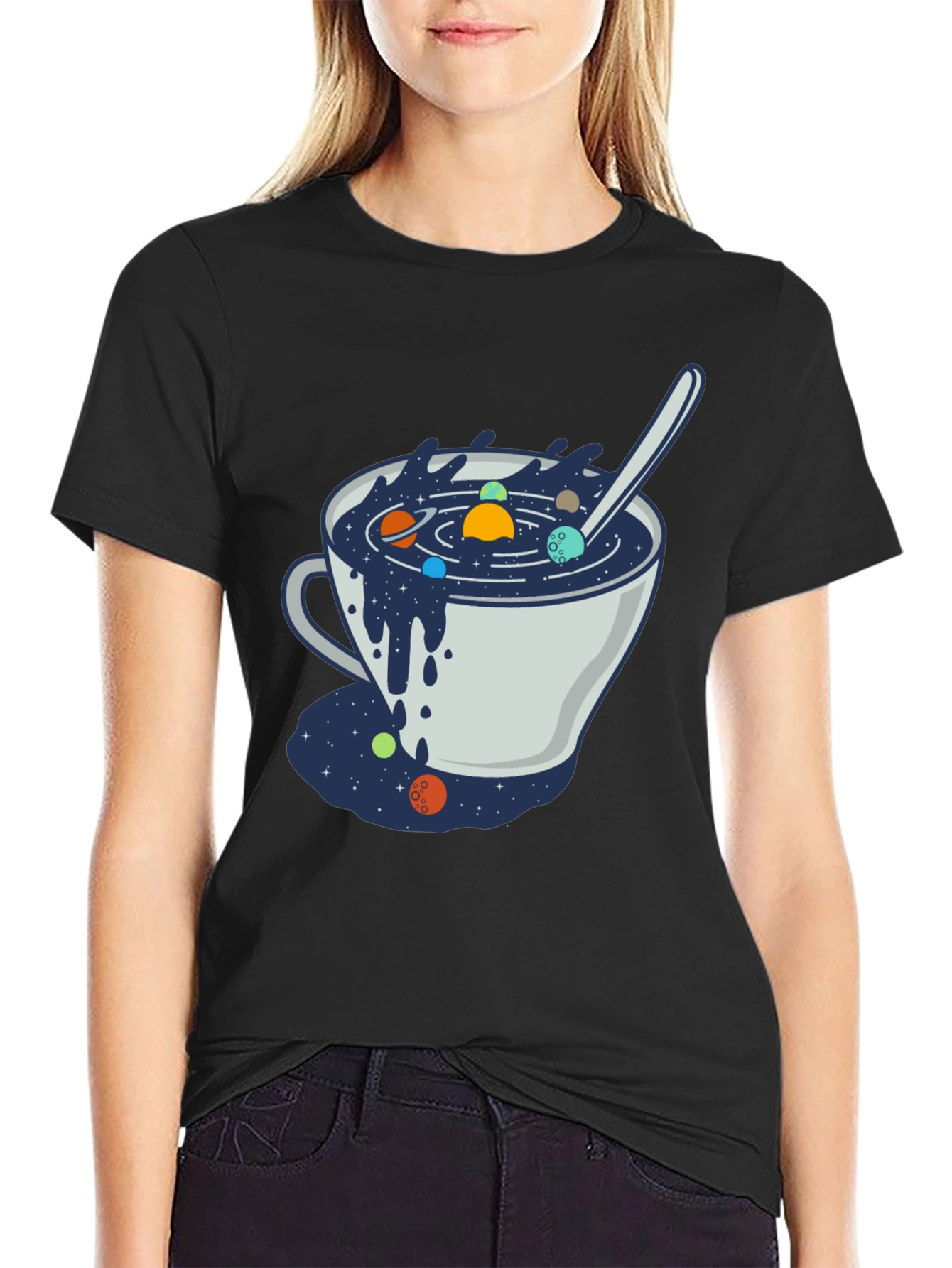 Black Cosmic Soup T-Shirt - Unique Space Design view 2